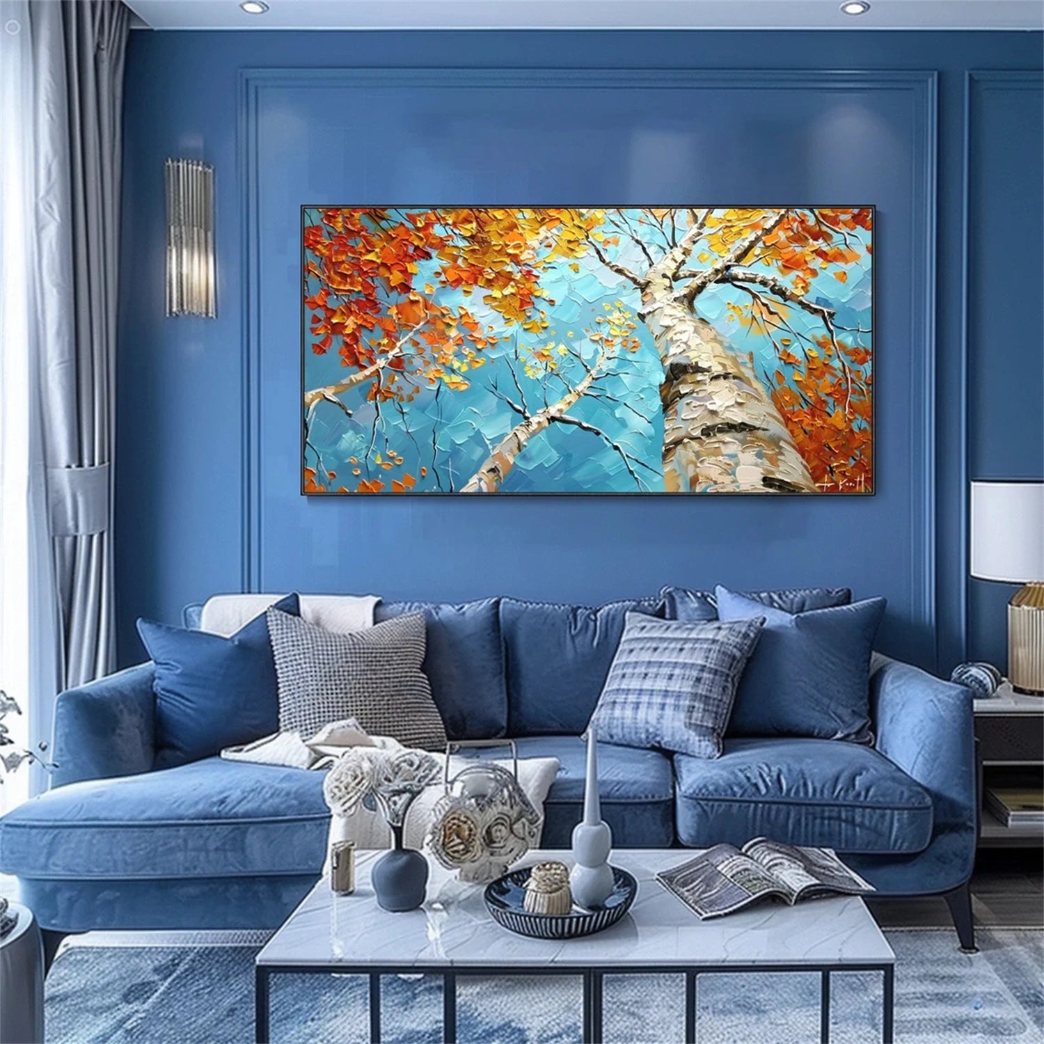 Beautiful Flower and Tree Painting #FT151 - Handmade Canvas Art for Home Decor, Living Room, Bedroom & Office Wall