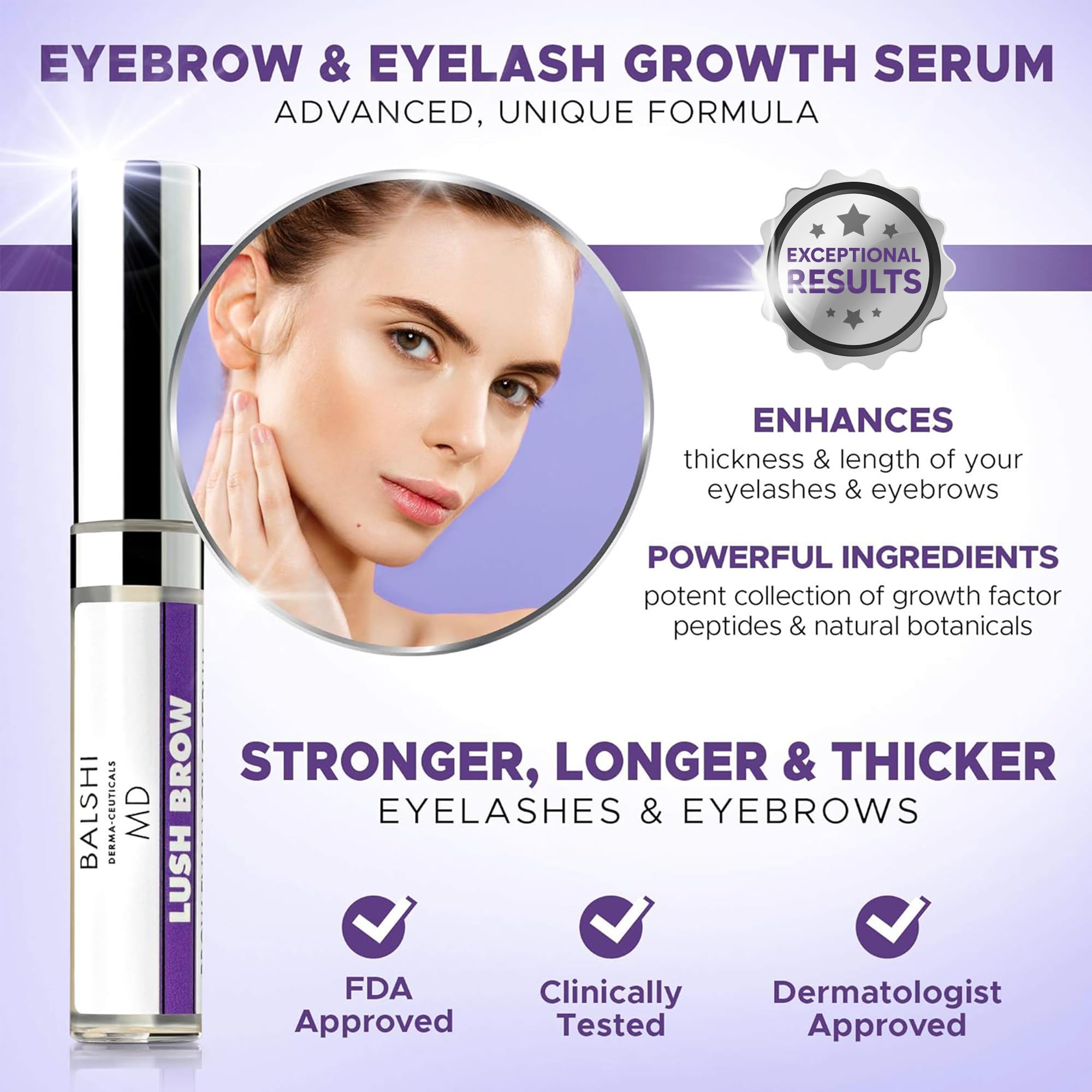 Lush Brow Eyebrow & Eyelash Growth Serum with Peptides - Dermatologist Developed for Fuller Lashes & Brows - .16 oz/5ml - Perfect for Nighttime Beauty Routine & Special Occasion Makeup Enhancement