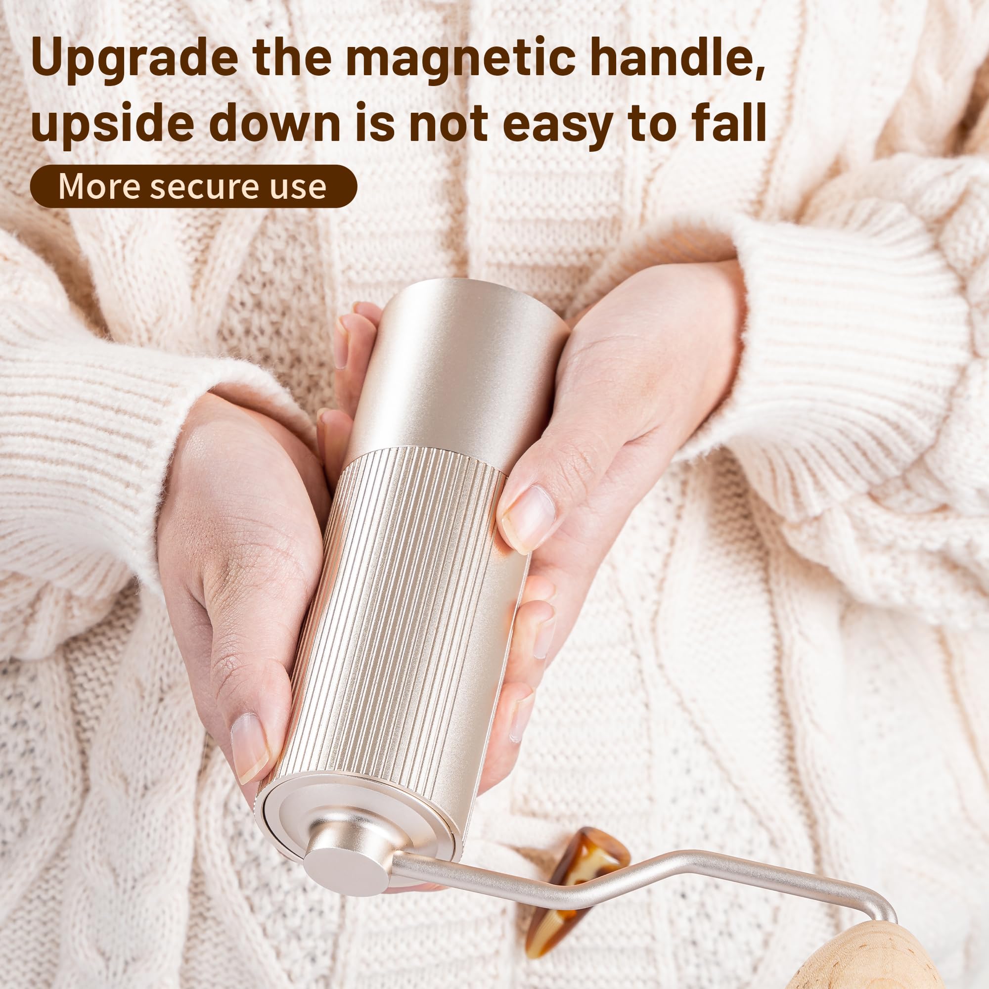 Premium Manual Coffee Grinder with 6-Star Stainless Steel Burr - Hand Crank Mill for French Press, Moka Pot & Espresso - 30g Capacity Gold Coffee Bean Grinder - Perfect for Home, Office & Camping Brewing