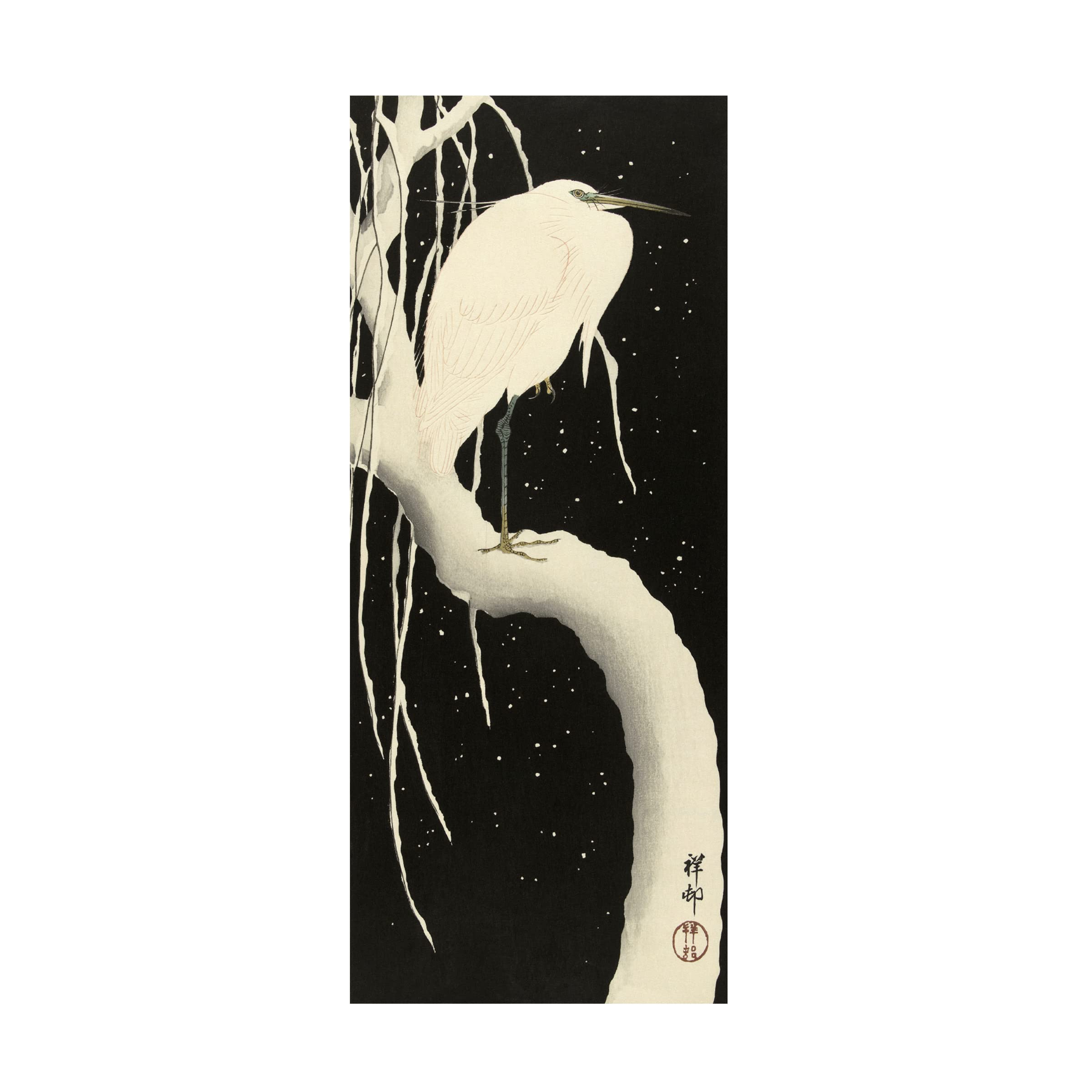 Ohara Koson 'Snowy Egret 1925-1936' Canvas Wall Art Print - Japanese Nature Painting for Living Room, Bedroom & Office Decor