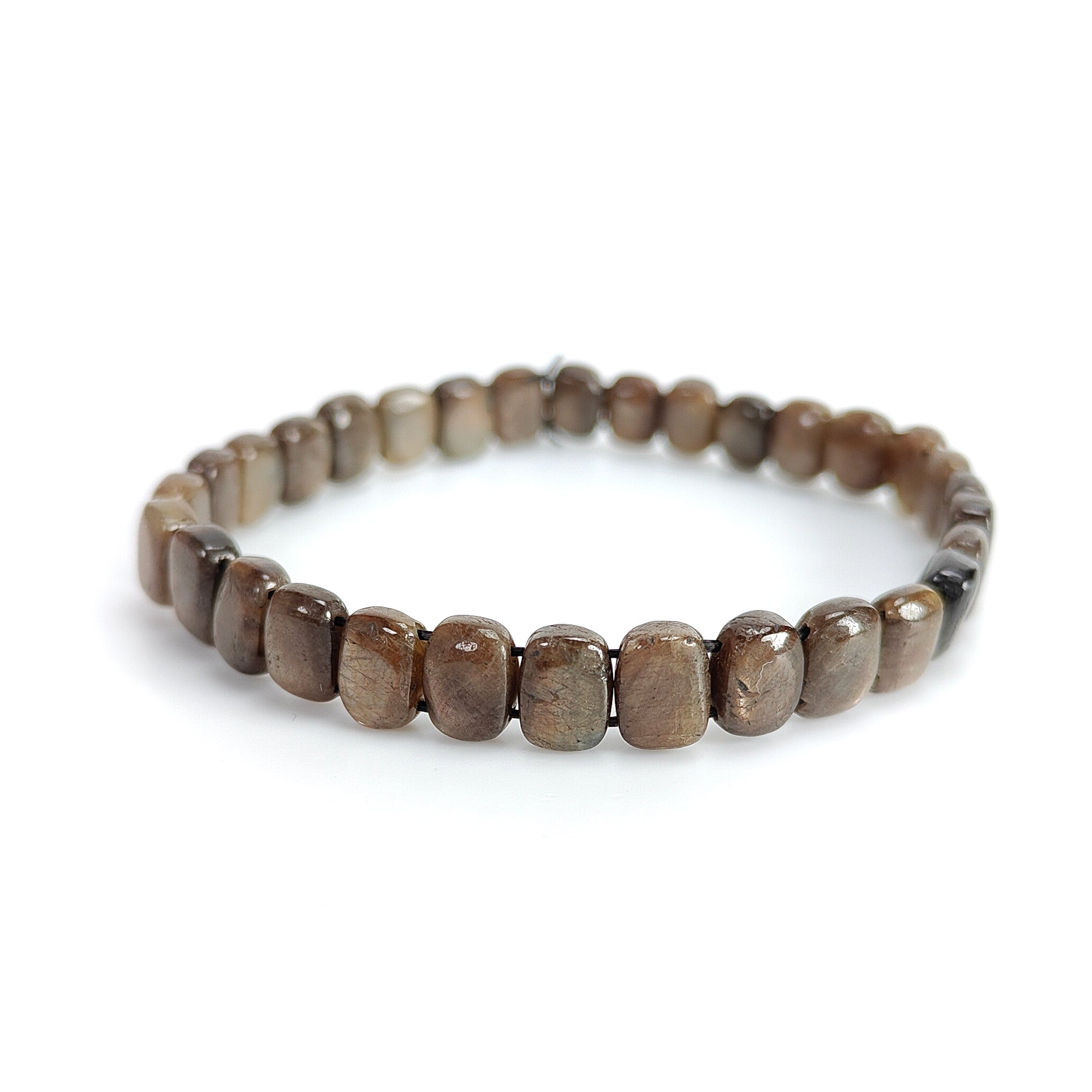 Golden Brown Chocolate Sapphire Beads Bracelet - 75.70cts Natural Untreated Cushion Cut Sapphire Stretchable Bracelet (8x6mm, Size 7) for Women's Fashion, Wedding Jewelry & Gift Giving