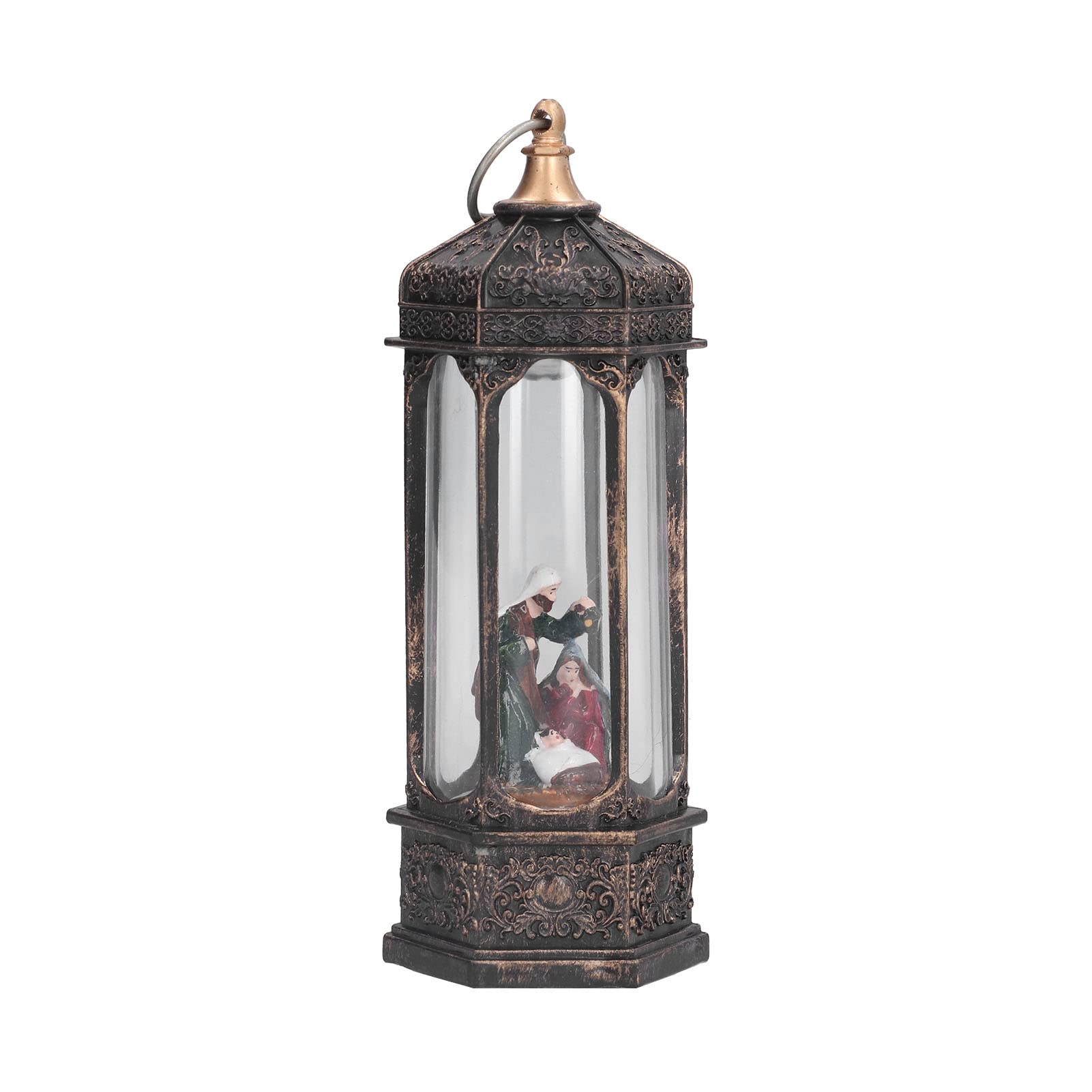 Vintage LED Christmas Jesus Lantern with Warm White Light - 3 Button Battery Operated, Easy to Use Holiday Decor with Hook for Indoor/Outdoor Christmas Decorations - Perfect for Home, Church, Yard & Holiday Parties