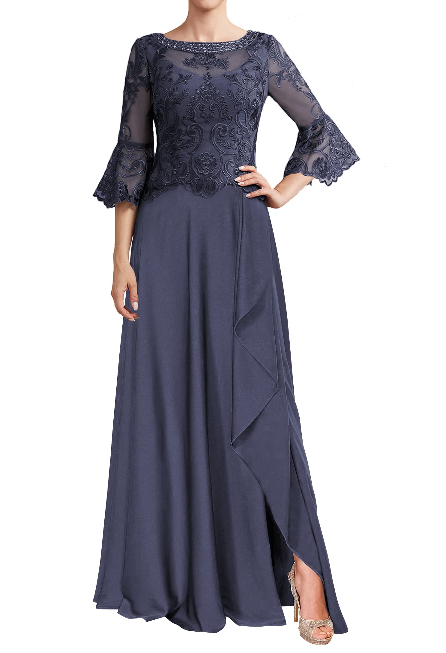 Elegant Lace Mother of The Bride Dresses - Long Sleeve Chiffon Evening Gown for Wedding Guest - Perfect for Formal Ceremonies, Receptions & Special Occasions