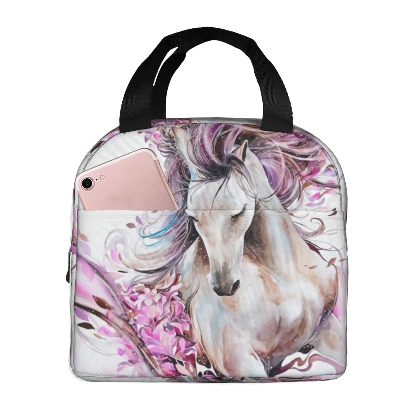 Insulated Unicorn Lunch Bag for Women & Kids - Pink Floral Design, Reusable Lunch Box Tote for School, Work & Picnics
