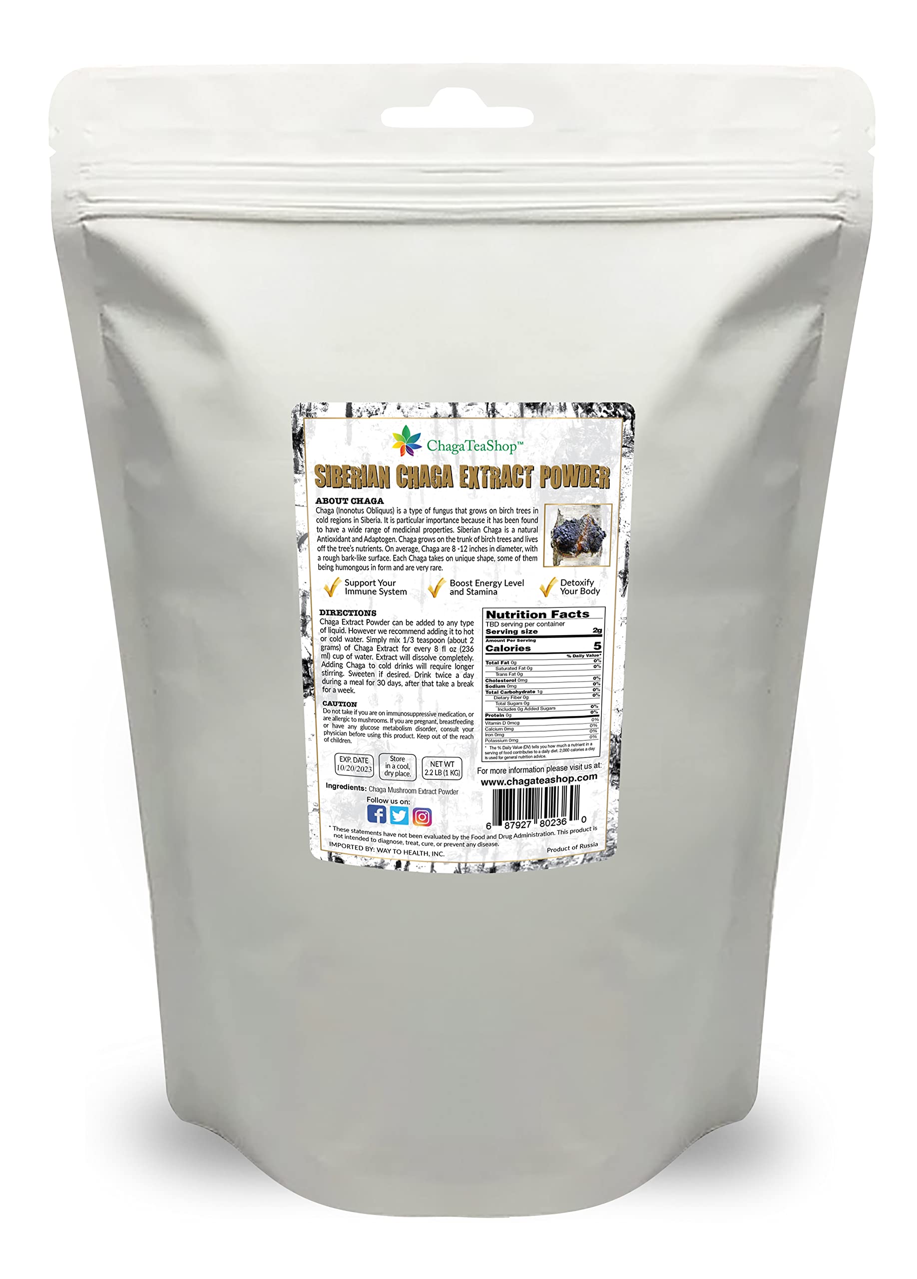 Organic Siberian Chaga Mushroom Extract Powder - 1 lb (453g) Immune Support Supplement - Antioxidant Rich Superfood for Tea, Coffee & Smoothies - Wild Harvested from Siberian Forests