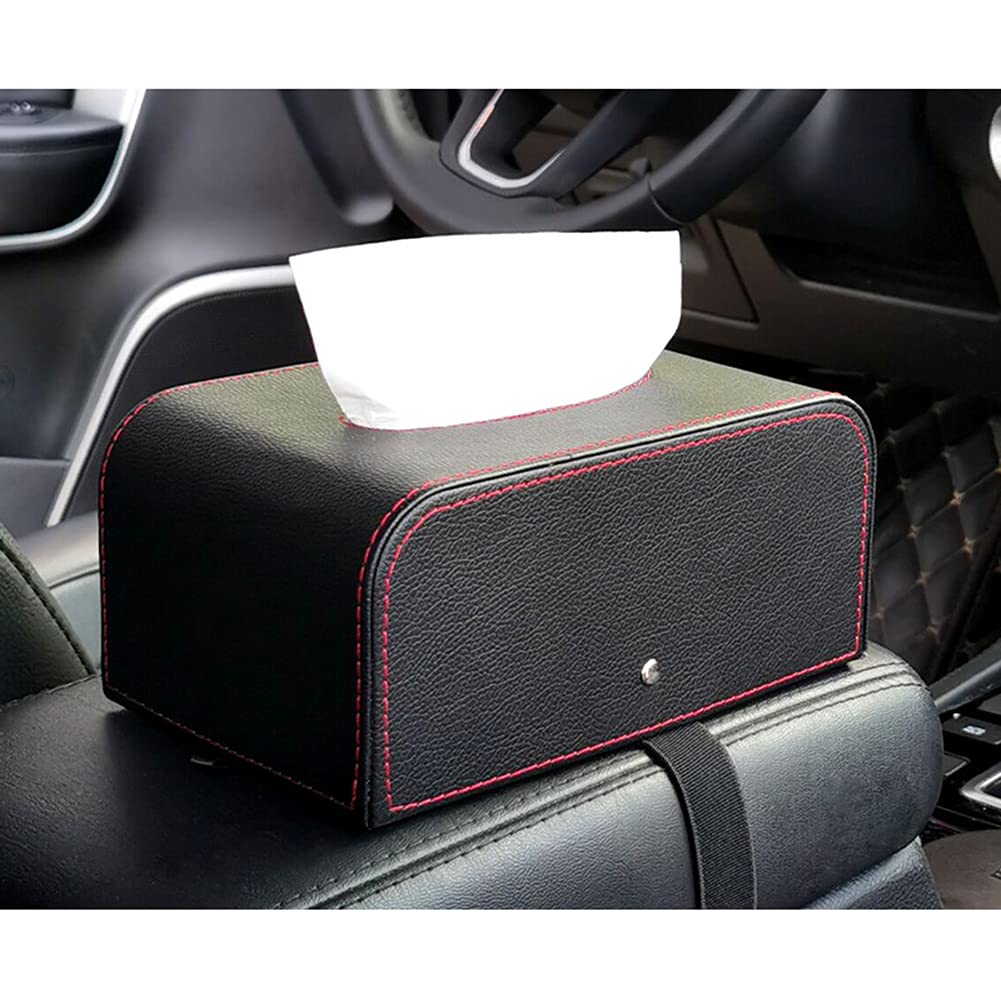 Premium Black Leather Car Armrest Tissue Box Holder - Strap Design for Easy Use, Luxury Storage Organizer for Cars, Trucks & SUVs - Perfect for Road Trips, Daily Commutes & Family Travel