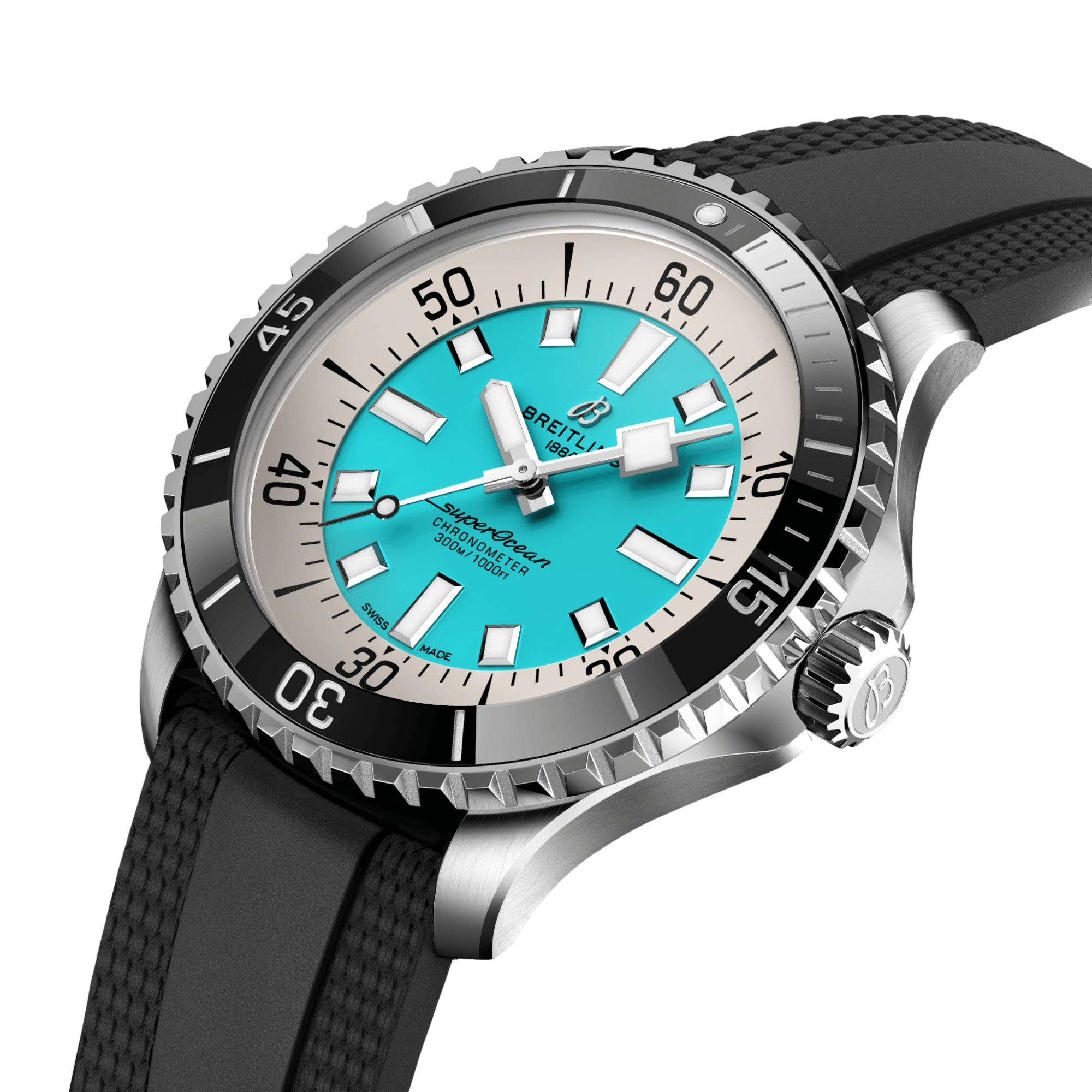 Superocean Automatic 44mm Men's Dive Watch - Turquoise Dial with Rubber Strap | Waterproof Luxury Sports Watch for Scuba Diving, Swimming & Outdoor Adventures