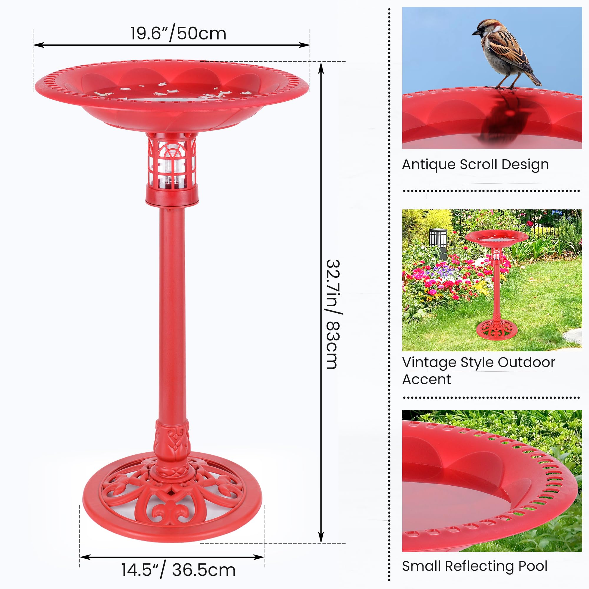 Sun-Ray 811011 Solar Powered Red LED Bird Bath for Garden - Attracts Birds with Solar Light for Outdoor Decoration