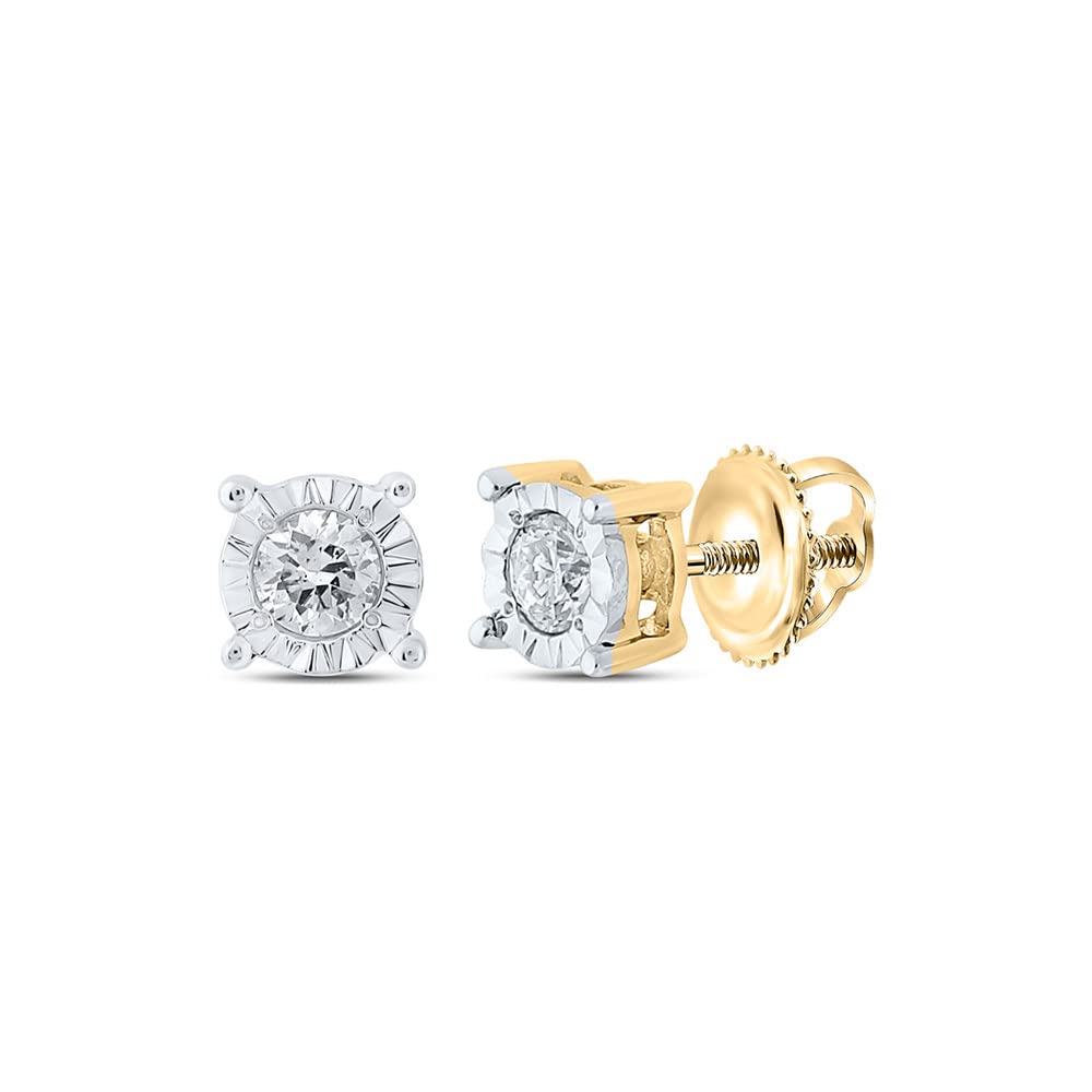 14K Yellow Gold Men's Round Diamond Stud Earrings - 1/8 Cttw (0.125ct) - Premium Gift for Him, Anniversary, Birthday & Special Occasions