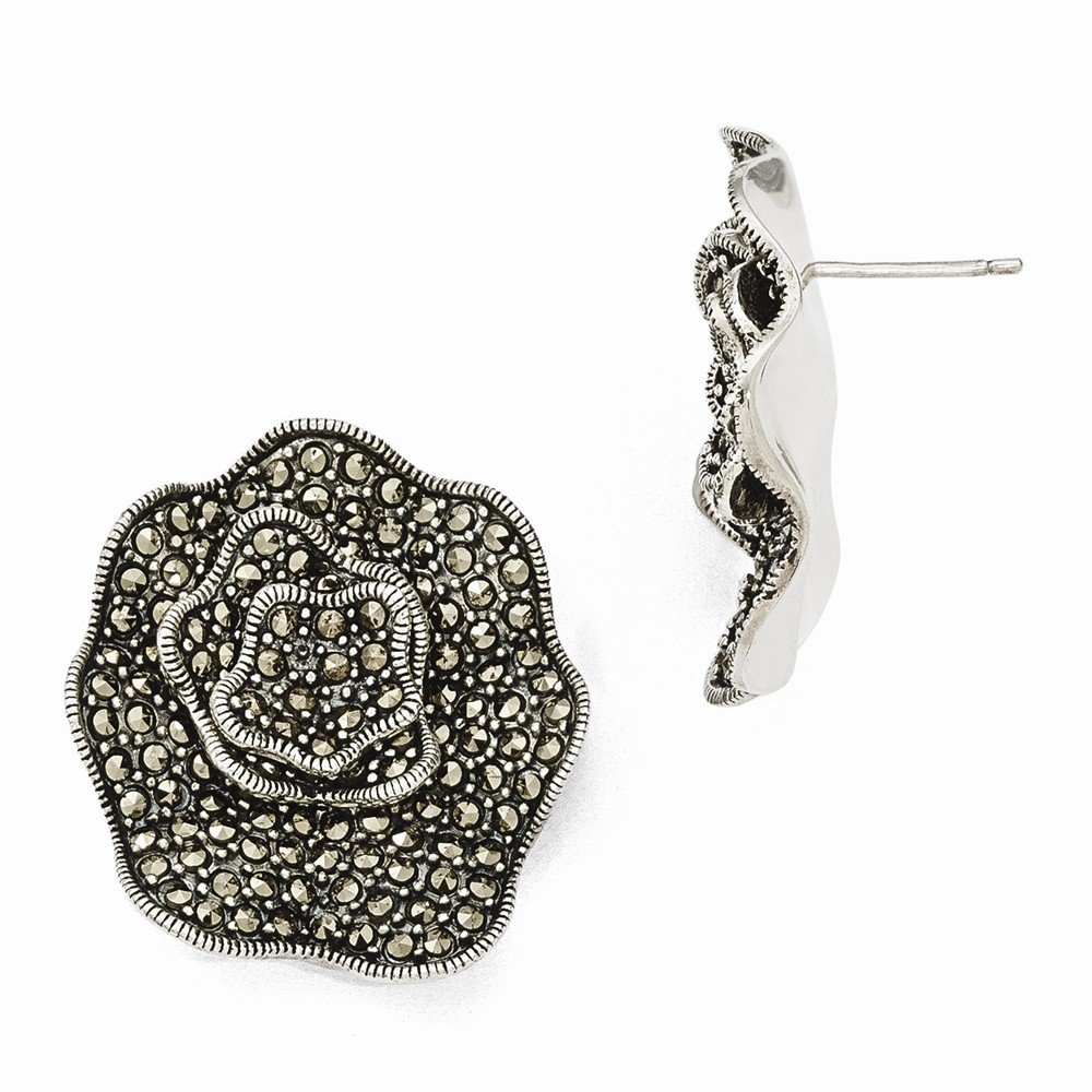925 Sterling Silver Marcasite Flower Stud Earrings for Women - Elegant Floral Jewelry Gift for Birthday, Anniversary & Special Occasions