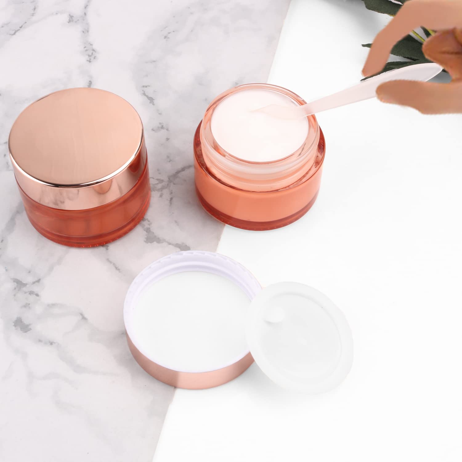 12 Pack 1oz Pink Glass Jars with Rose Gold Lids - Small Empty Cosmetic Containers for Moisturizer, Creams & Lotions - Travel-Friendly Refillable Storage Jars for Skincare, DIY Beauty & Essential Oils - Perfect for Home, Salon or On-the-Go Use
