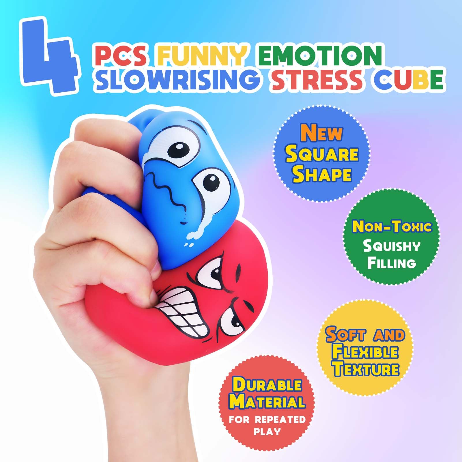 4 Pack Stress Relief Squeeze Balls for Kids & Adults - Slow Rising Squishy Sensory Fidget Toys for Anxiety, Autism, ADHD - Perfect for Classroom Prizes, Easter Basket Stuffers & Office Desk Stress Relief