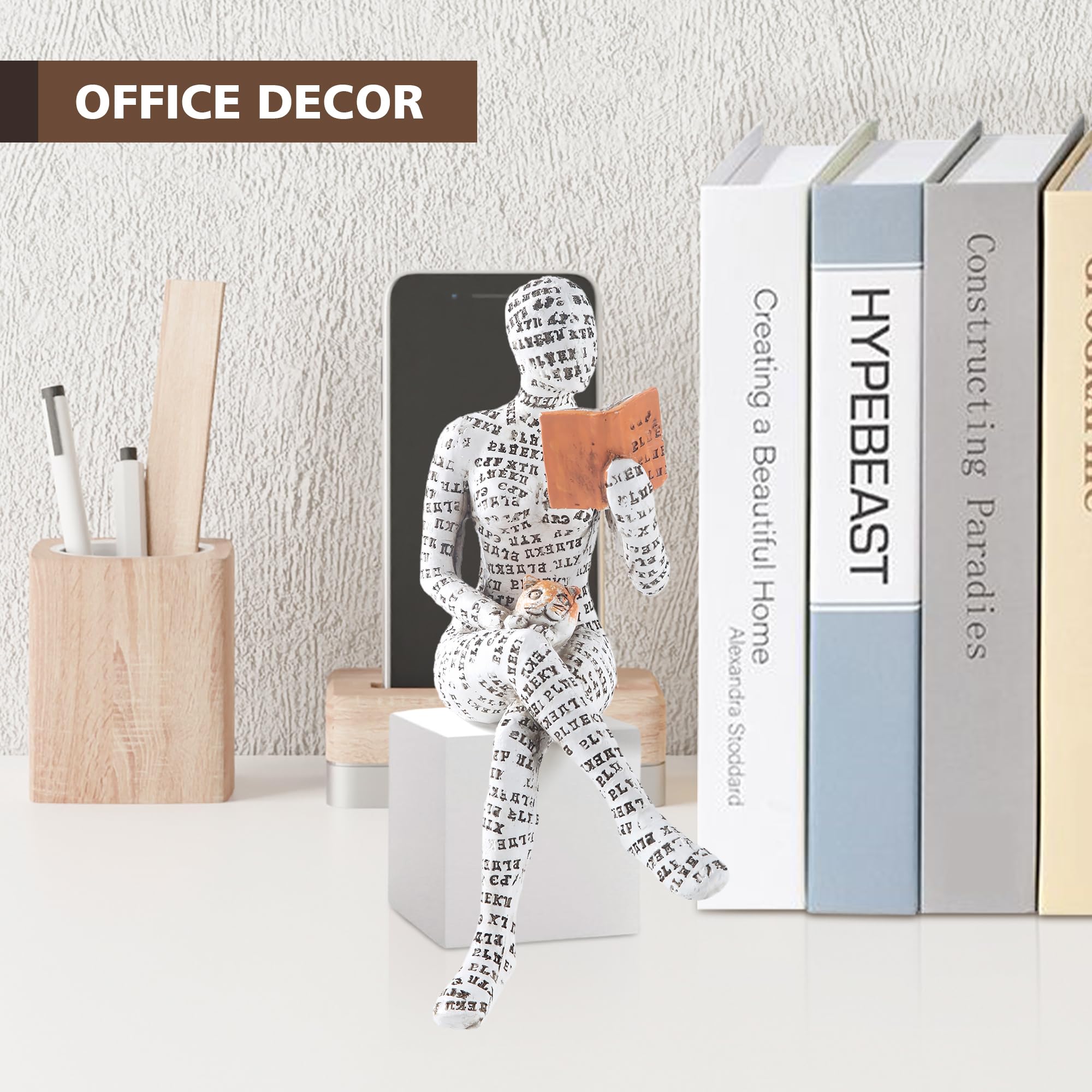 Modern Abstract Thinker Statue - Aesthetic Pulp Reading Women Sculpture for Home & Office Decor | Shelf, Table, Desk Decoration | Perfect for Living Room, Bedroom, Study & Workspace