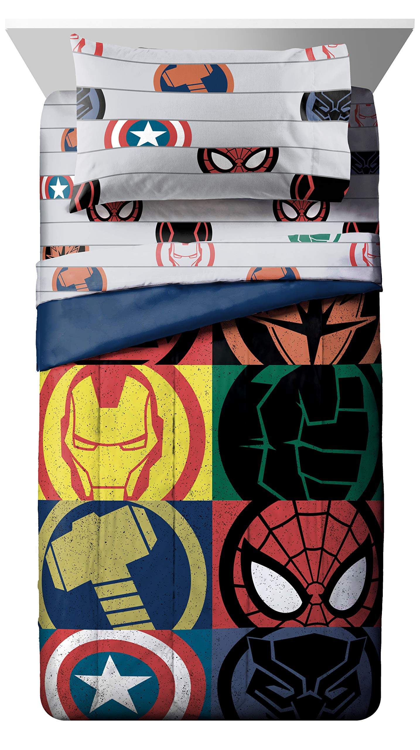 Marvel Avengers Twin Bedding Set 5-Piece - Super Soft Microfiber Comforter & Sheet Set - Official Licensed Marvel Product - Fade Resistant - Perfect for Kids' Room & Superhero Themed Bedroom Decor