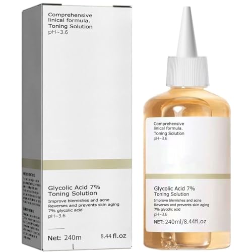 7% Glycolic Acid Toning Solution 240mL (8.12 fl.oz) - Exfoliating Facial Toner for Acne, Blemishes & Dark Spots | Gentle Resurfacing Treatment for Clear, Glowing Skin | Perfect for Daily Skincare Routine & Post-Workout Refresh