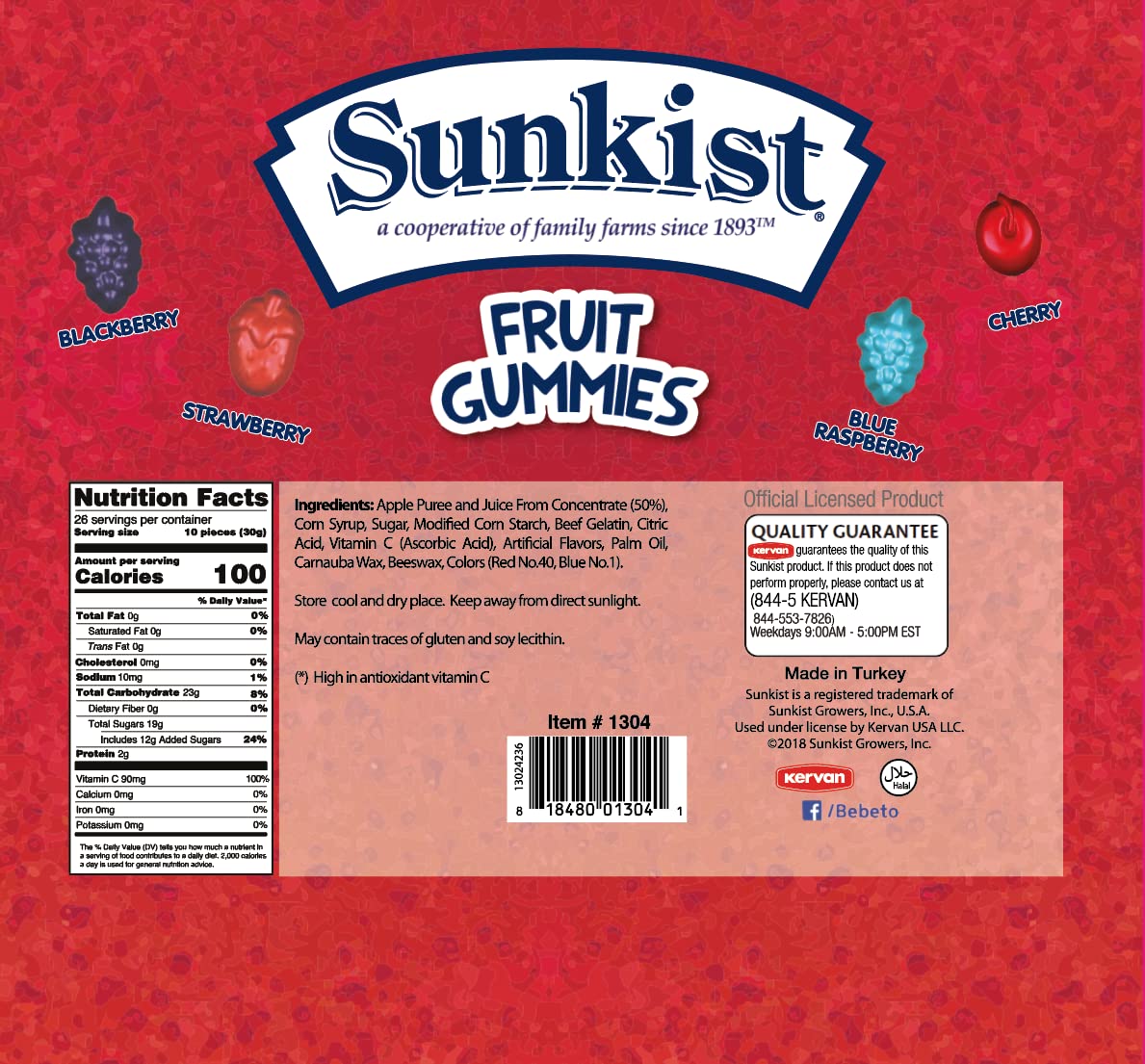 Sunkist Fruit Gummies Berries Blast - Delicious Mixed Berry Flavored Vitamin C Chewy Candy Snacks for Kids & Adults - Perfect for Lunchboxes, Road Trips and Movie Nights