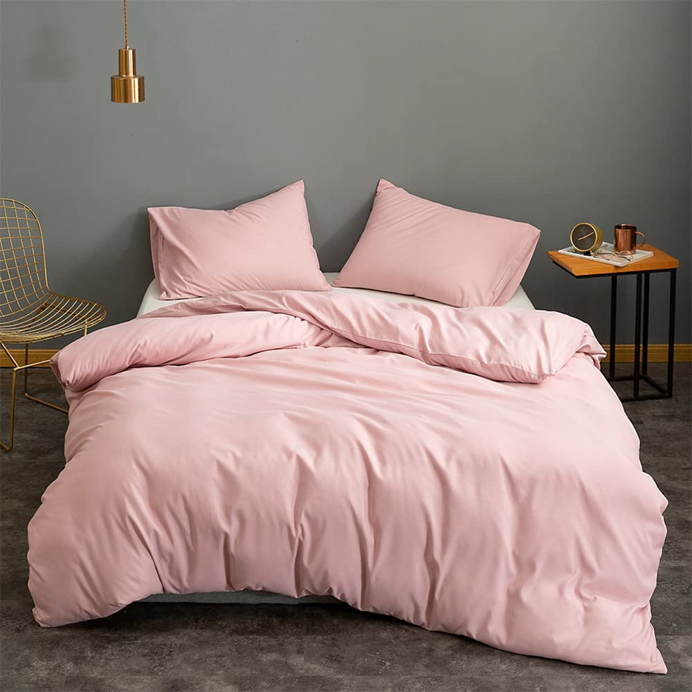 REVDRYE Queen Size Comforter Set - 3 Piece 100% Washed Microfiber Bedding | Ultra Soft, Breathable & Hypoallergenic | Modern Zip Closure Design in Pink | Perfect for Master Bedroom, Guest Room & Dorm Use