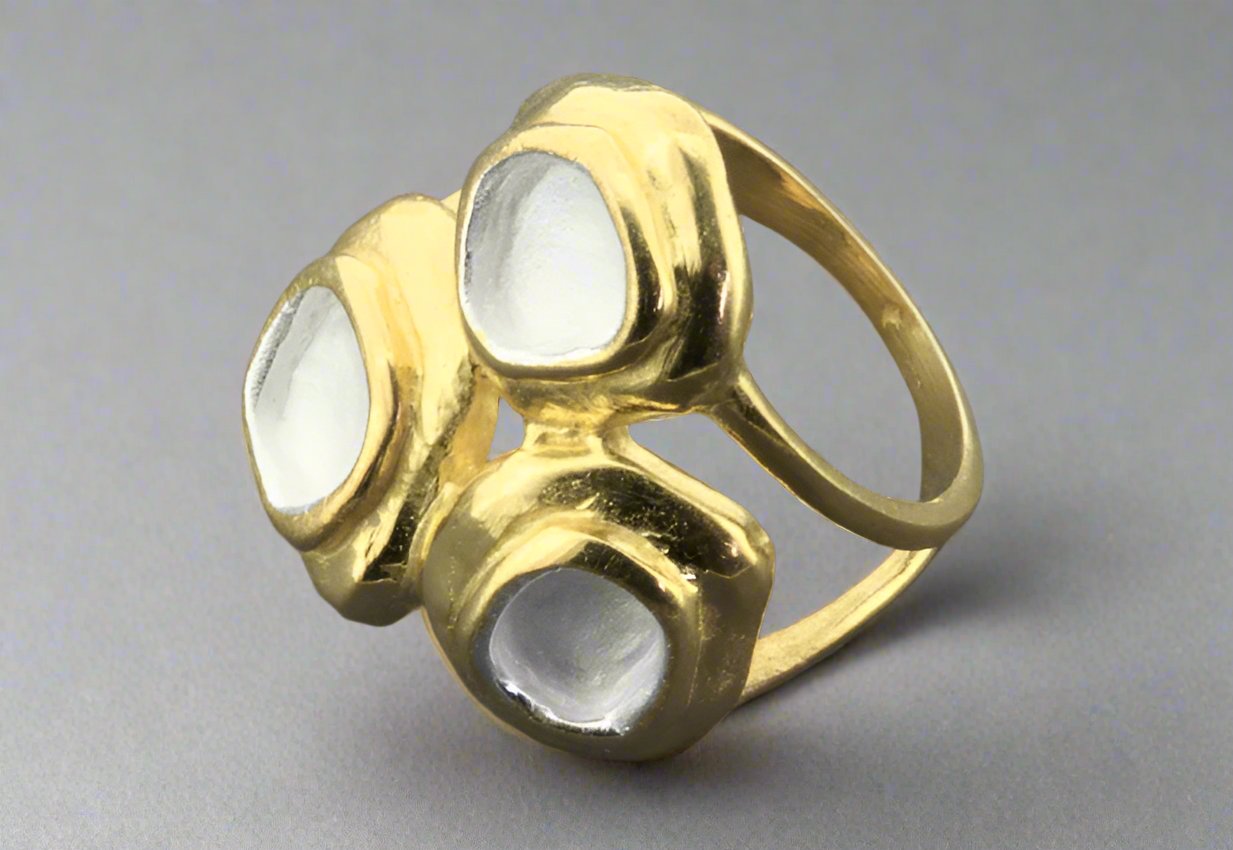 22K Gold Plated Silver Coral Ring for Women - Elegant Beach Wedding Jewelry, Boho Chic Accessory for Parties & Vacations
