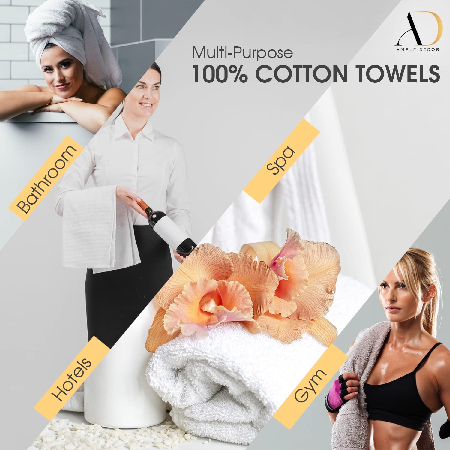 Premium 12-Piece Cotton Towel Set - 4 Bath Towels, 4 Hand Towels & 4 Washcloths | 600 GSM Ultra Absorbent & Soft | OEKO-TEX Certified | Machine Washable | Beige & Purple | Perfect for Spa, Guest Bathroom & Luxury Gifting