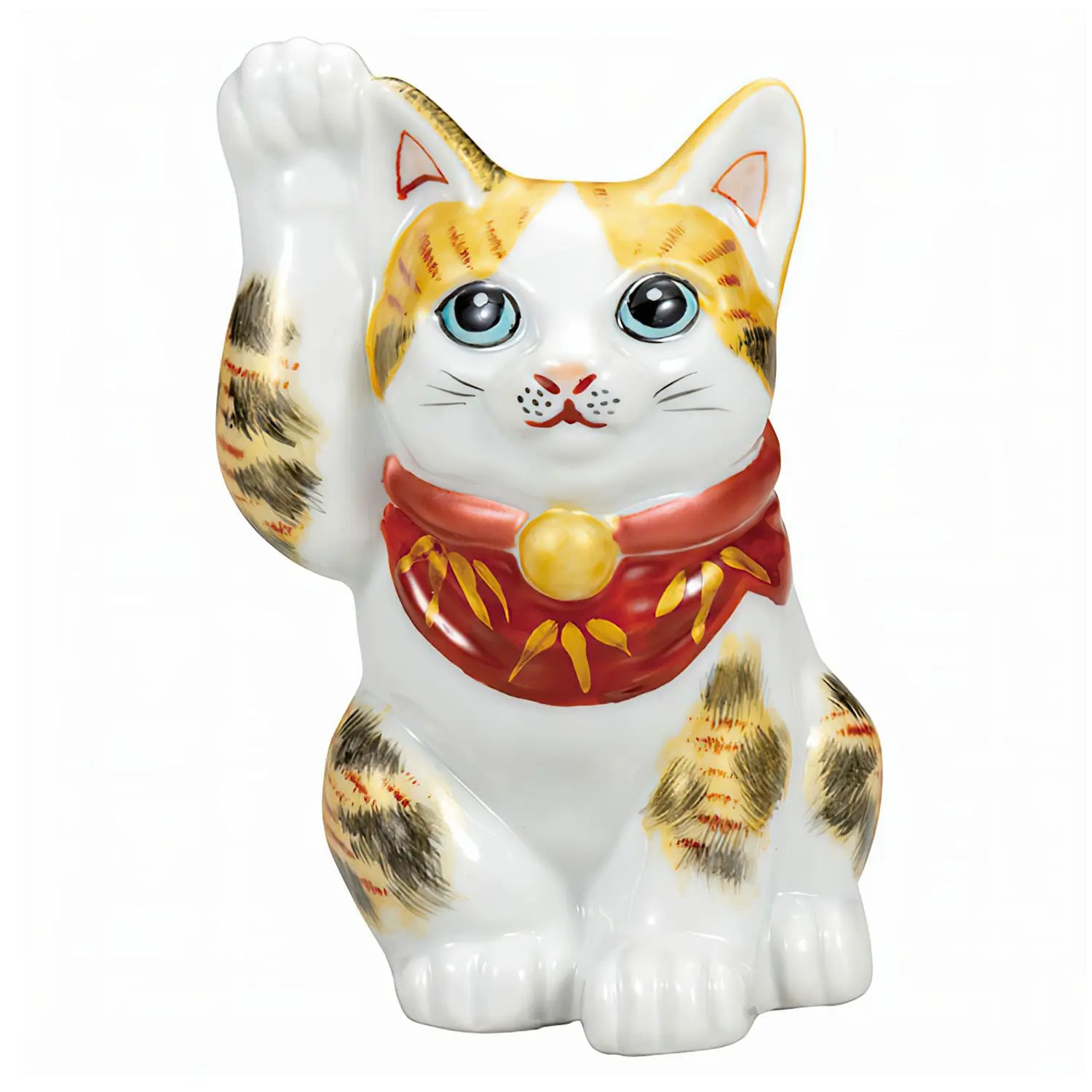 Authentic Japanese Kutani Ware Porcelain Maneki Neko Figurine - Kinsai Calico 4-Inch Lucky Cat Statue for Home Decor & Office Feng Shui