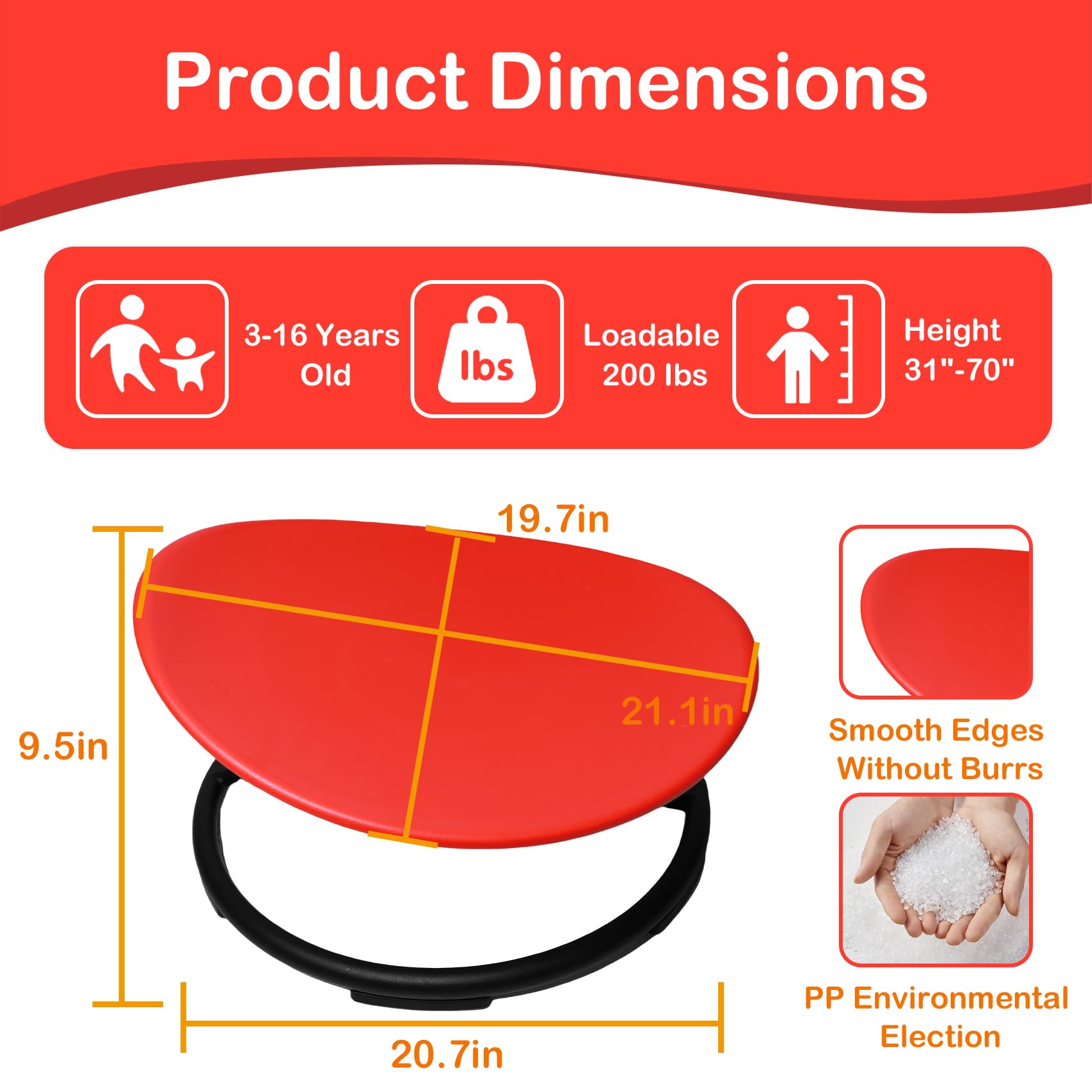 **Kids Swivel Chair - Spinning Sensory Chair for Autistic & ADHD Children - Sit and Spin Chair for Body Coordination Training - Non-Slip Metal Base (Red) - Perfect for Home, Classroom & Therapy Use**