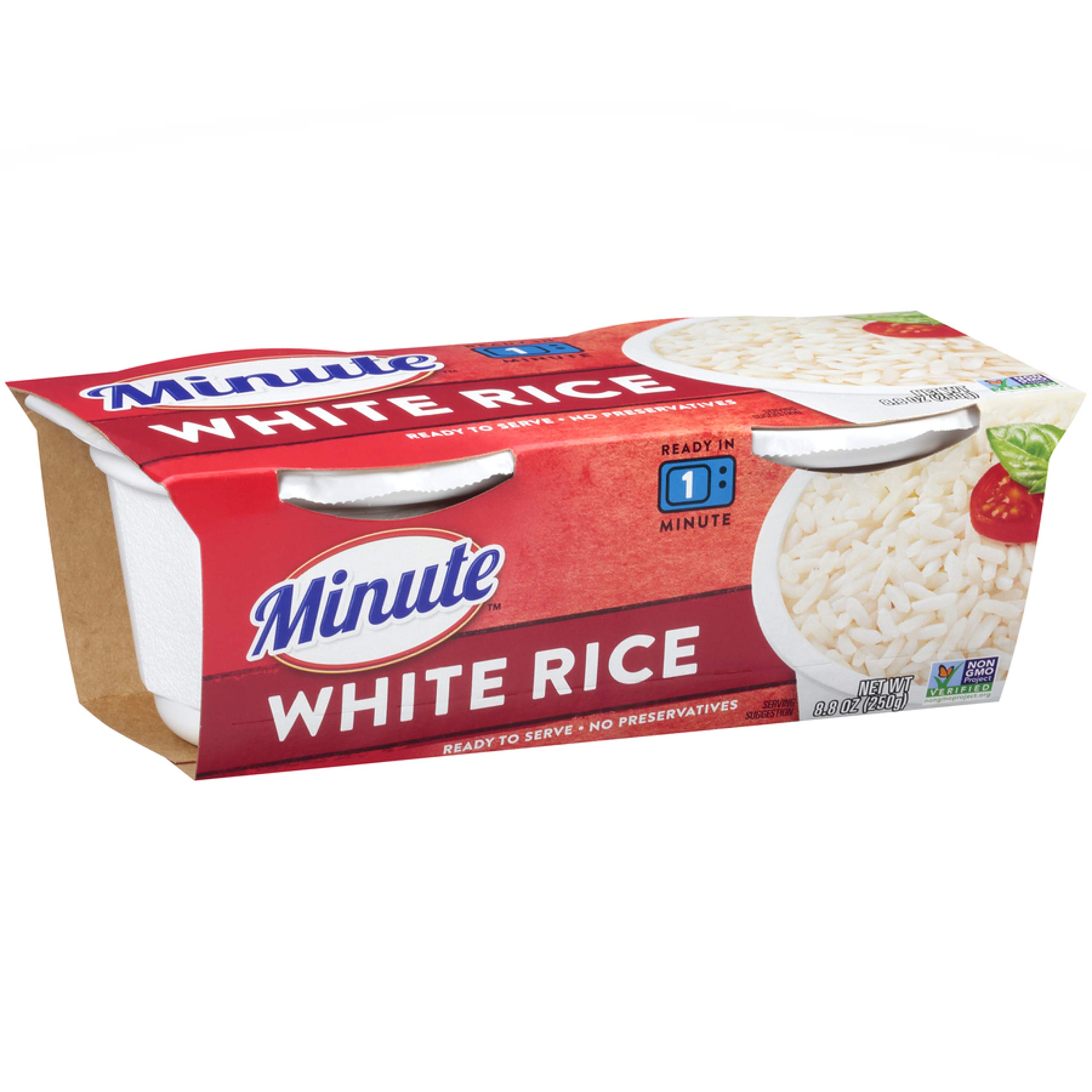 Minute Ready to Serve White Rice - Gluten Free, Non-GMO, No Preservatives, 8.8-Ounce (Pack of 2 BPA-Free Cups) - Perfect for Quick Meals, Camping & Emergency Food Storage