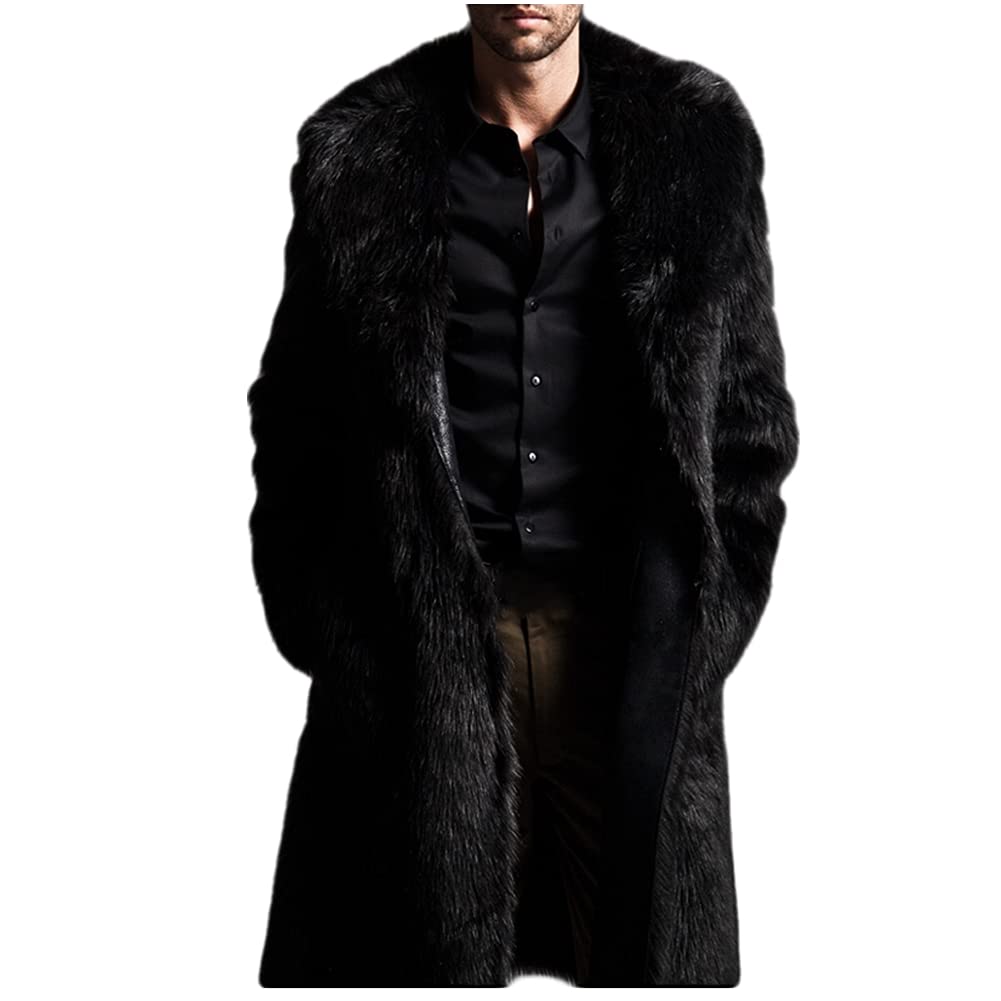 Men's Winter Long Sleeve Faux Fur Coat with Turn Collar - Warm Parka Jacket for Cold Weather | Perfect for Outdoor Activities, Snow Trips & Casual Winter Fashion