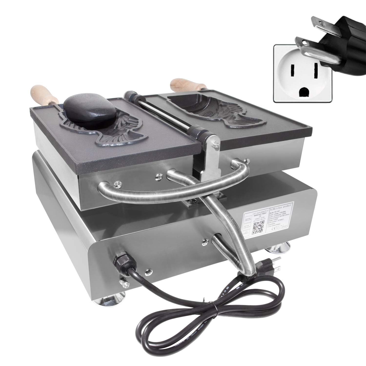 Electric Taiyaki Fish Waffle Maker Machine - Nonstick Coating, 110V Commercial-Grade for Home & Business Use - Perfect for Making Japanese Fish-Shaped Waffles, Cones, and Desserts at Cafes, Parties, and Street Food Stalls
