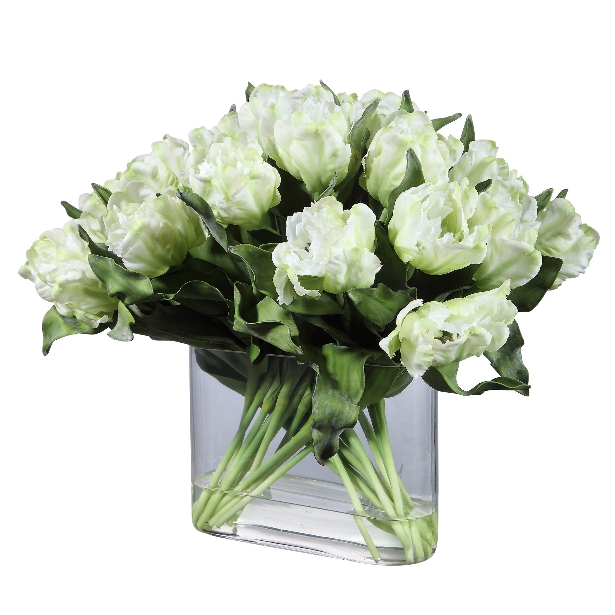 Elegant White Double Tulip Bouquet Vase - Oval Floral Centerpiece for Spring Weddings, Home Decor & Table Arrangements