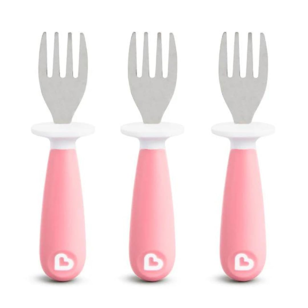Munchkin Raise Toddler Fork Set - 3 Pack Stainless Steel & Plastic Forks for Kids | Adorable Pink Utensils for Toddlers | Perfect for Home, Daycare & Travel Meals