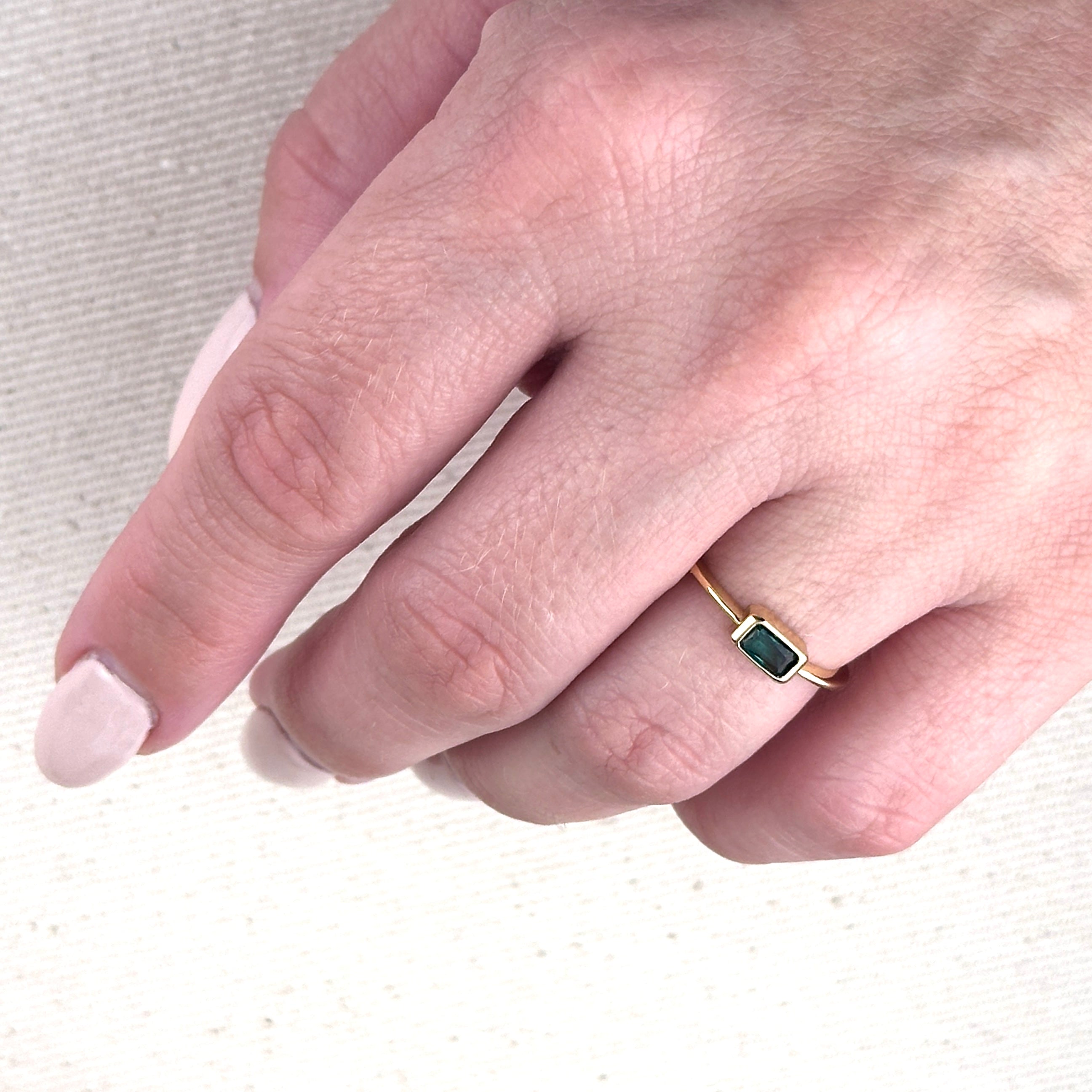18K Gold Filled Colored Cubic Zirconia Solitaire Ring for Women - Elegant Rectangle CZ Engagement Ring, Wedding Band, Anniversary Gift for Her