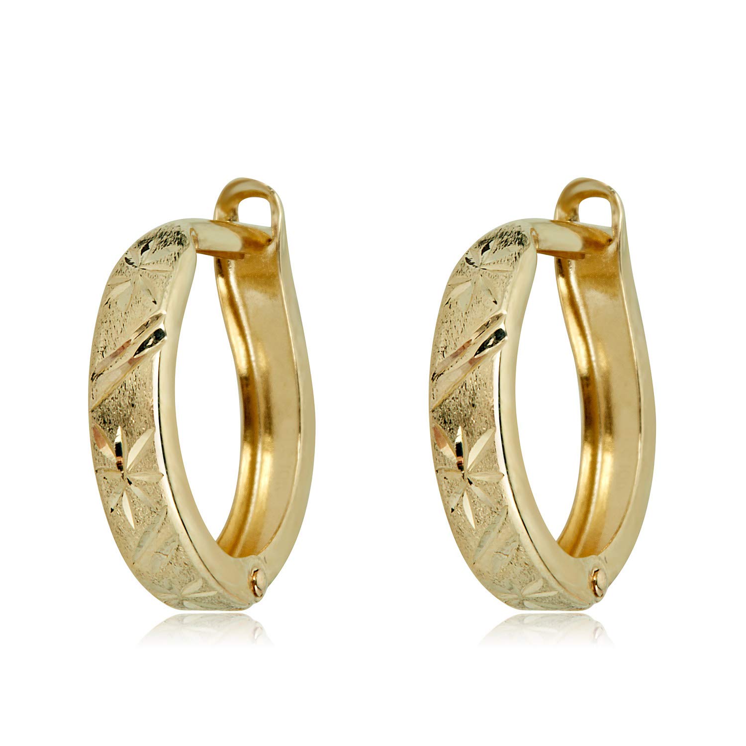 AVORA 10K Yellow Gold Diamond-Cut Petite Huggie Hoop Earrings for Women - Dainty Everyday Jewelry, Perfect for Work, Date Night & Gifts