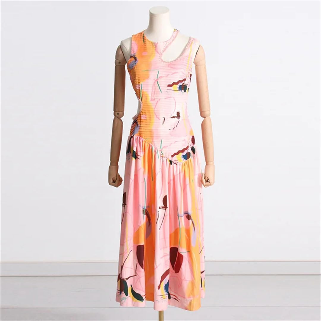 Elegant Sleeveless Hollow Pleated Maxi Dress for Women - Summer Beach Wedding Party & Vacation Outfit