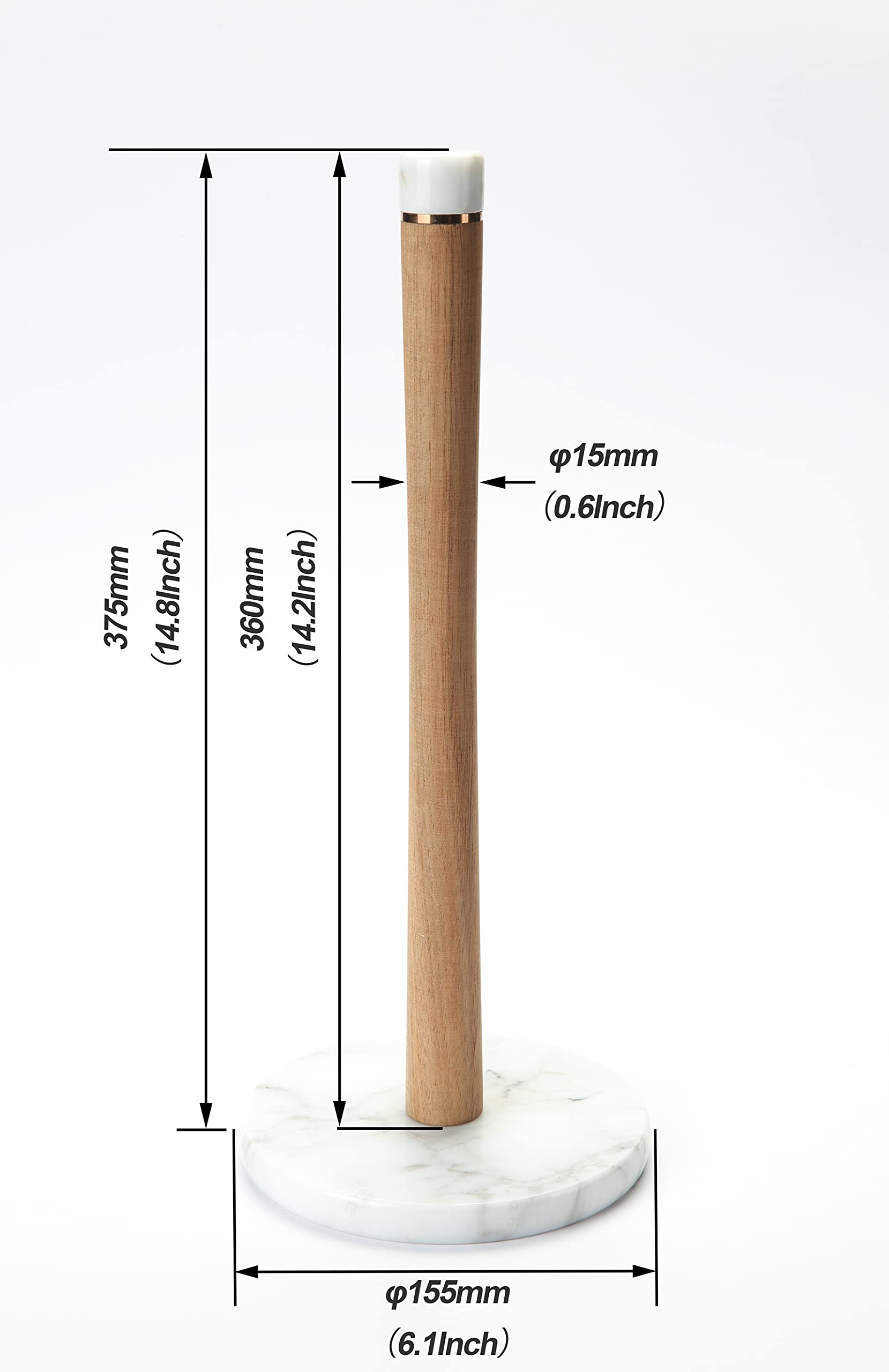 Sturdy Acacia Wood & Marble Base Paper Towel Holder - 13.3