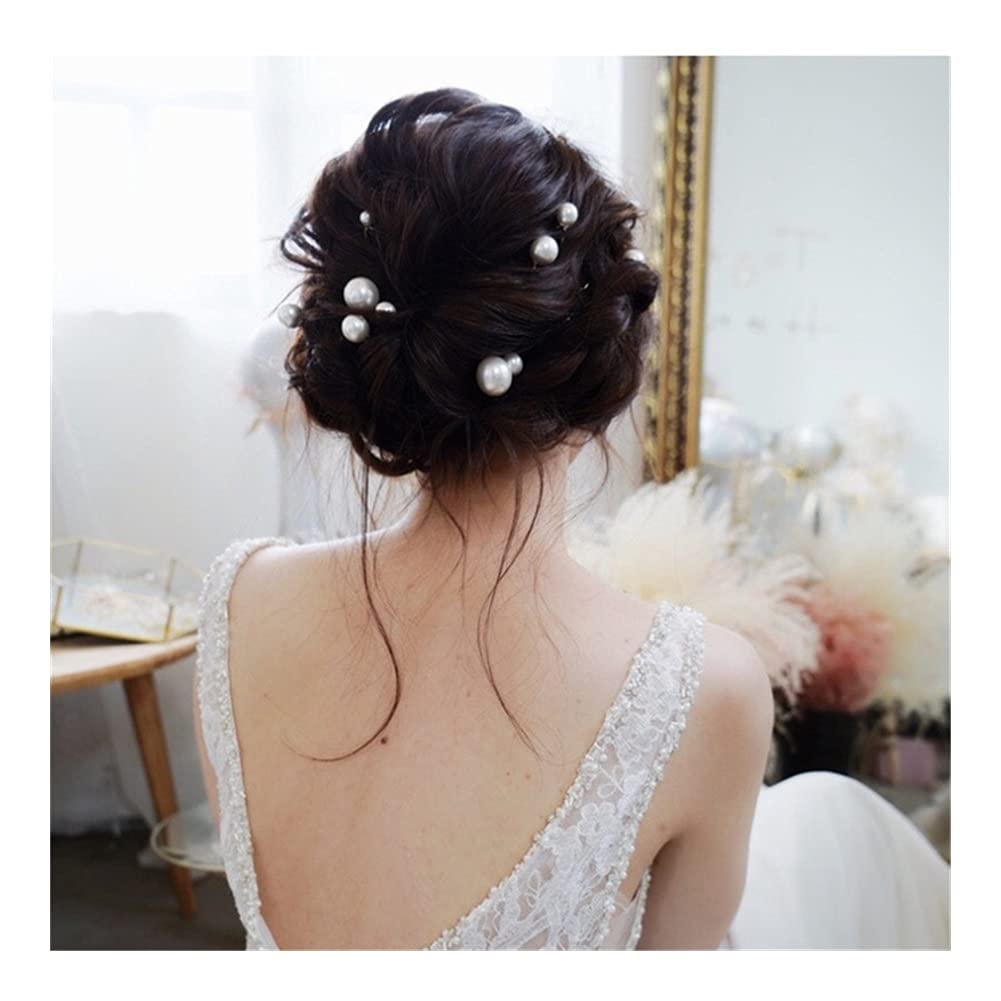 JINGGEGE Women's U-Shaped Metal Hair Clip Barrette - Simulated Pearl Bridal Tiara Hair Accessory (Gold) | Perfect for Weddings, Parties & Special Occasions