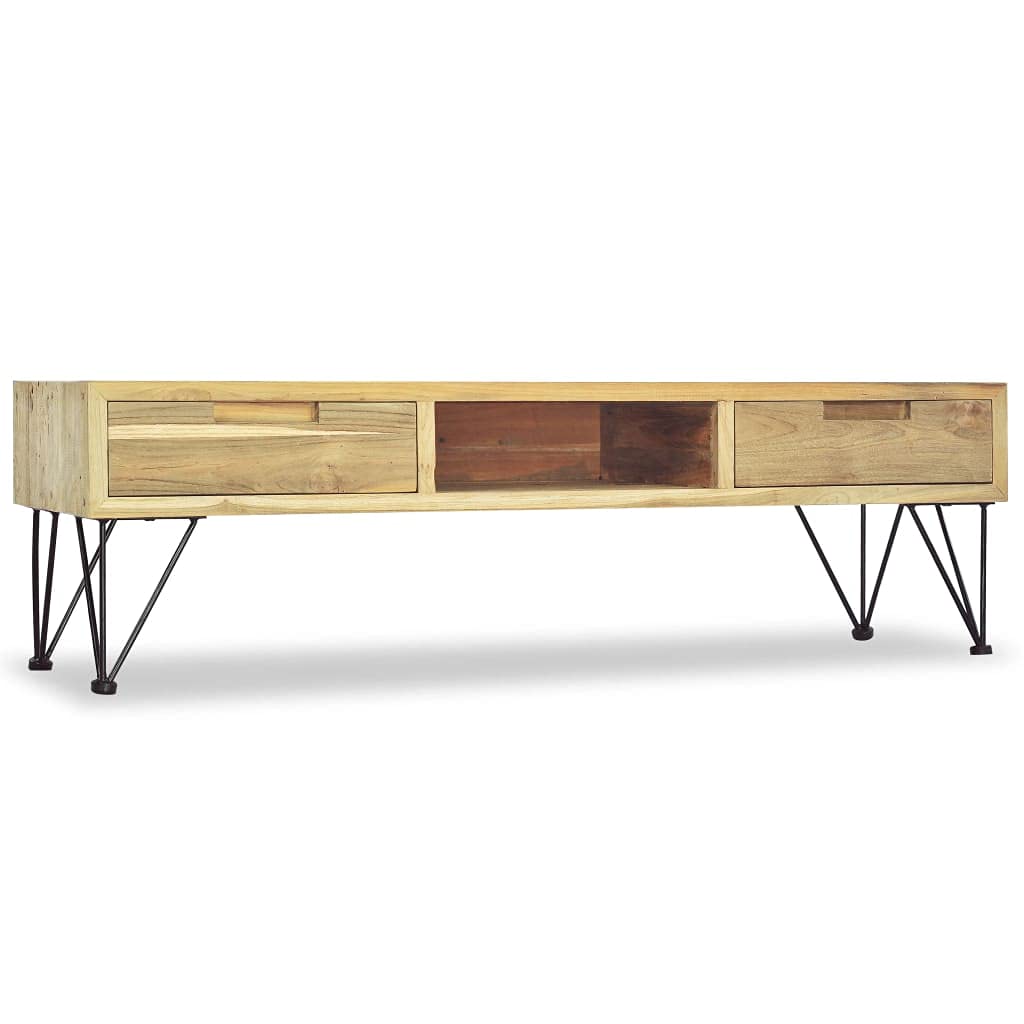 Rustic Solid Teak Wood TV Stand with 2 Drawers & Storage Compartment - 47.2