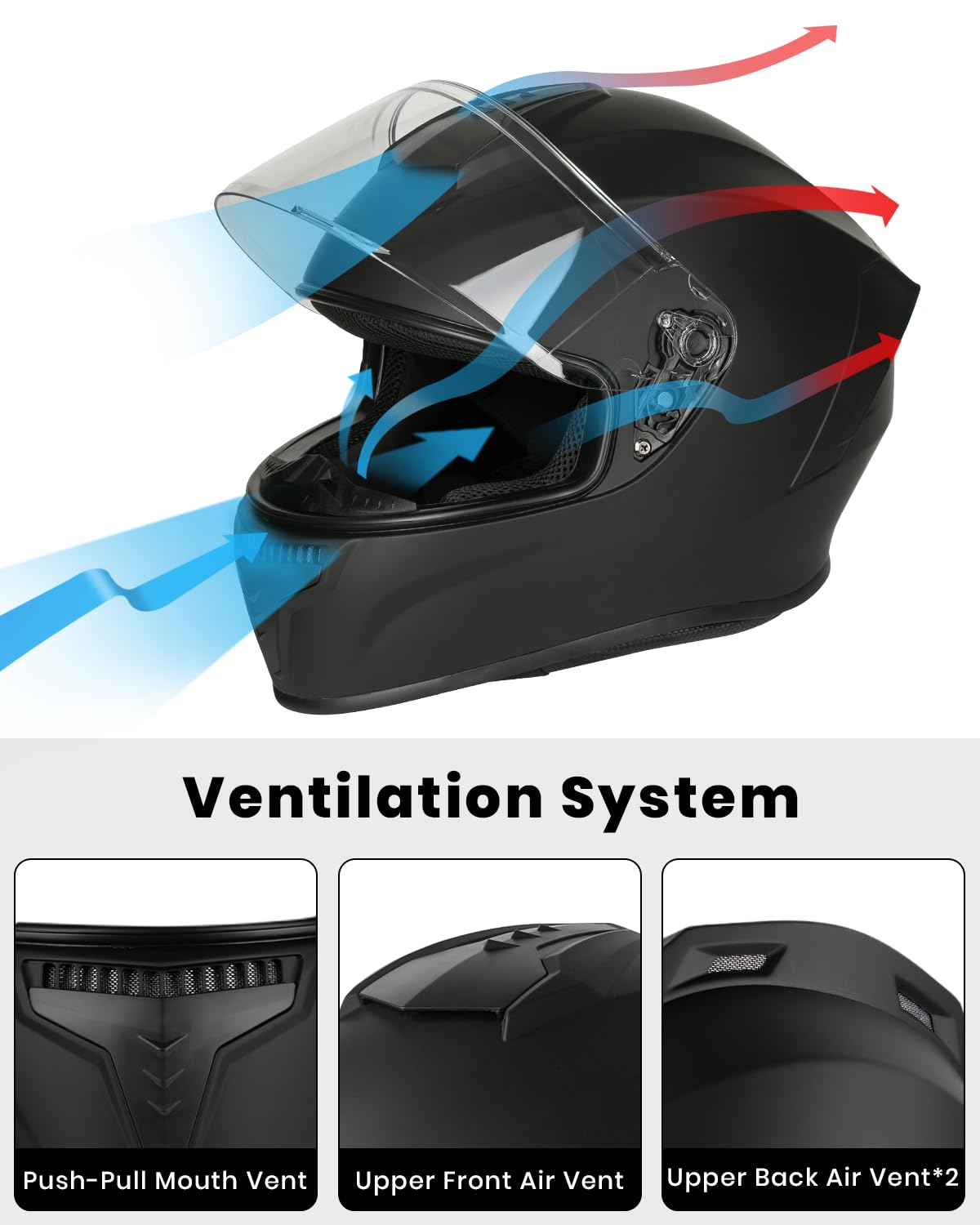 Favoto DOT Approved Full Face Motorcycle Helmet for Adults - Men & Women, Anti-Fog Snowmobile & Dirt Bike Helmet with Free Anti-Fog Film - Ideal for Street Riding, Off-Road Adventures & Winter Sports