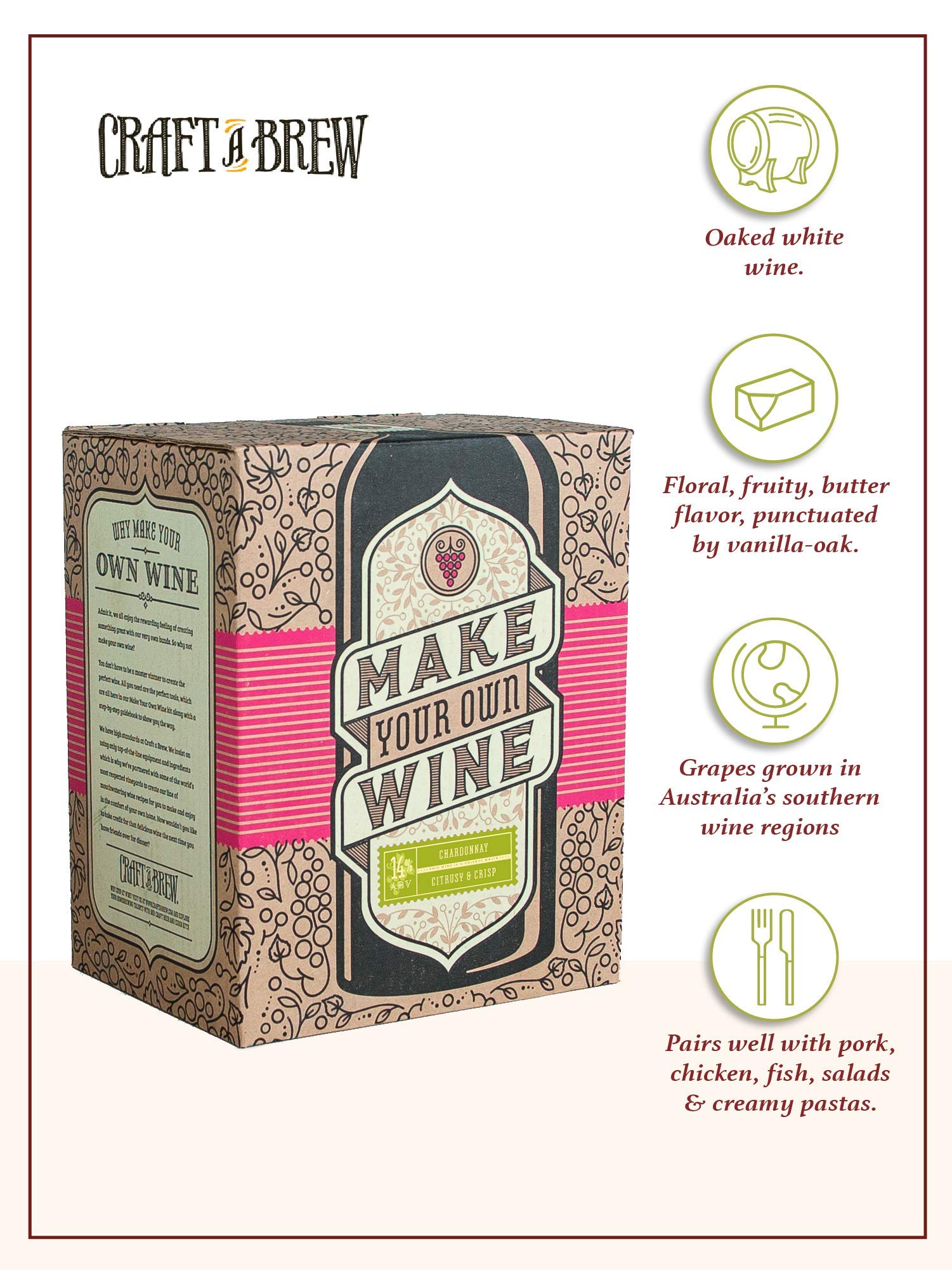Craft A Brew Home Chardonnay Making Kit – Complete Wine Brewing Supplies for Beginners with Ingredients – Perfect for Home Winemaking, Gifts & DIY Wine Lovers