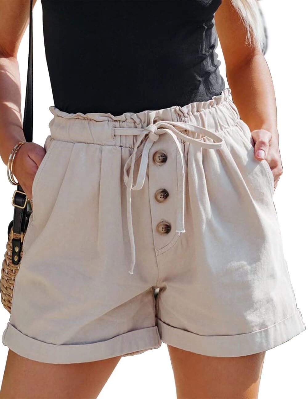 FEKOAFE Women's High Waist Cotton Shorts with Drawstring - Comfy Summer Casual Shorts for Women 2025 Trendy Fashion (Sizes S-2XL) - Perfect for Beach, Gym, Yoga & Everyday Wear