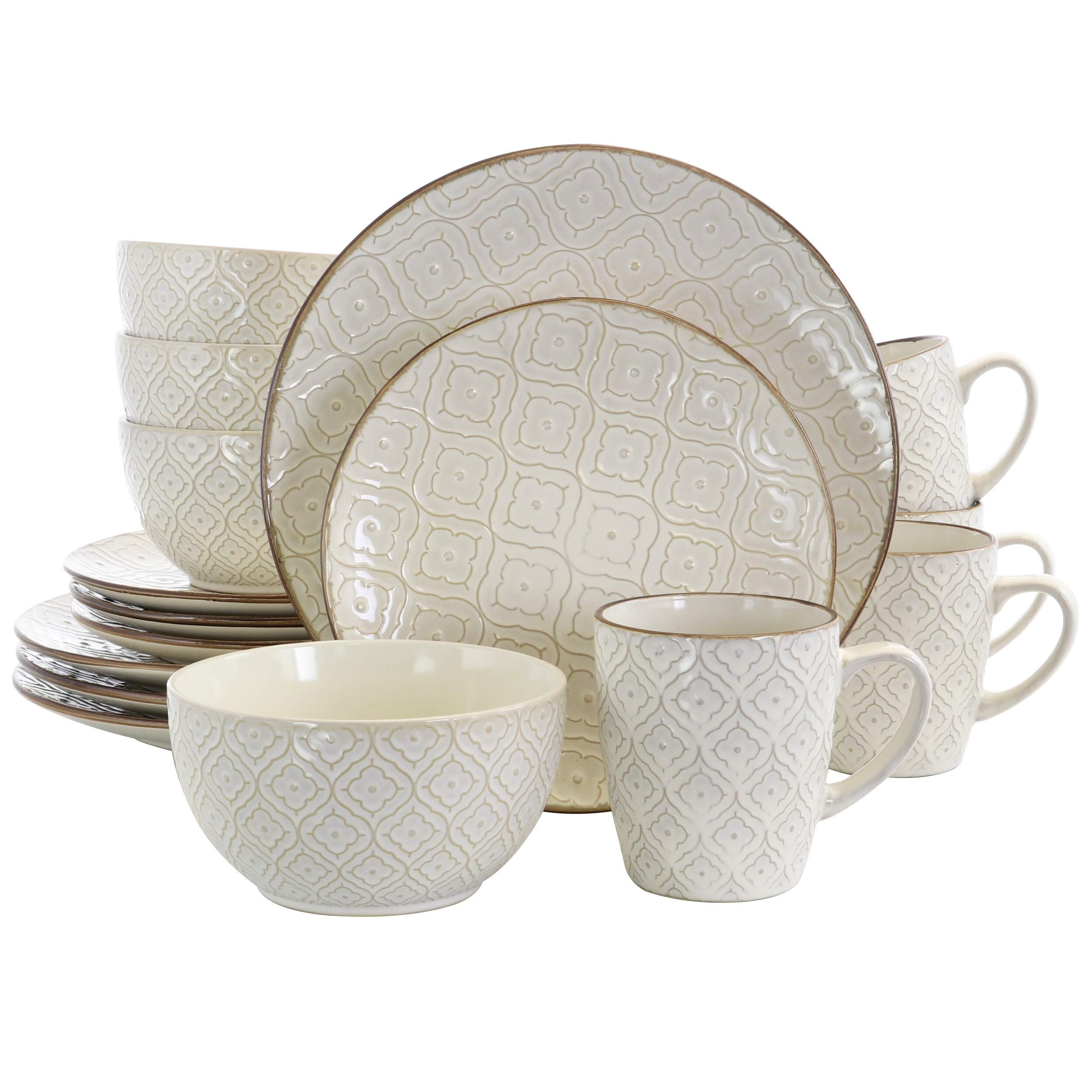 16-Piece White Stoneware Dinnerware Set - Textured Casual Round Plates & Bowls - Microwave & Dishwasher Safe - Perfect for Everyday Meals, Family Dinners & Entertaining Guests