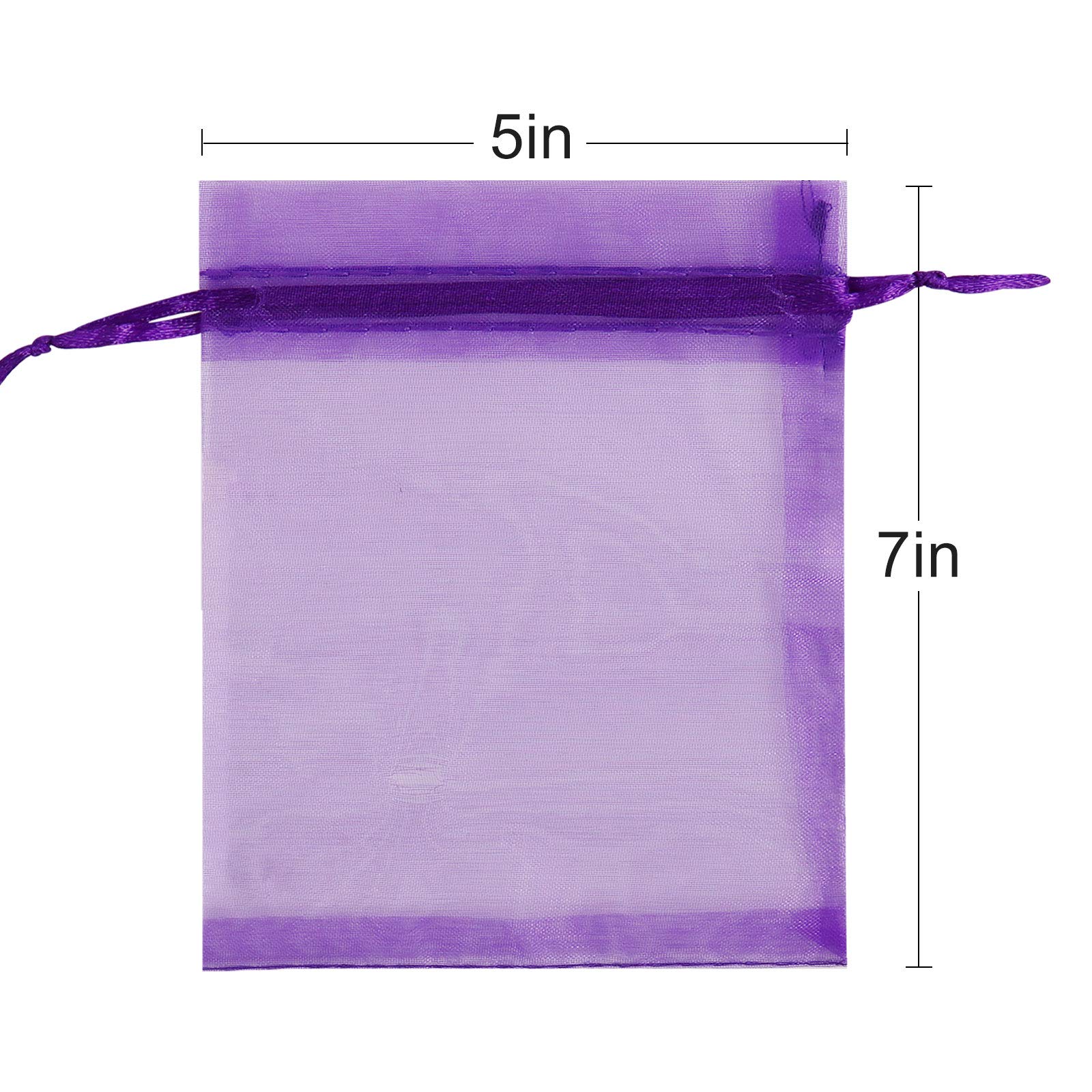 Lautechco 100Pcs 5x7 Inches Purple Organza Drawstring Gift Bags - Elegant Mesh Favor Pouches for Christmas Presents, Wedding Favors, Party Decorations & Jewelry Packaging