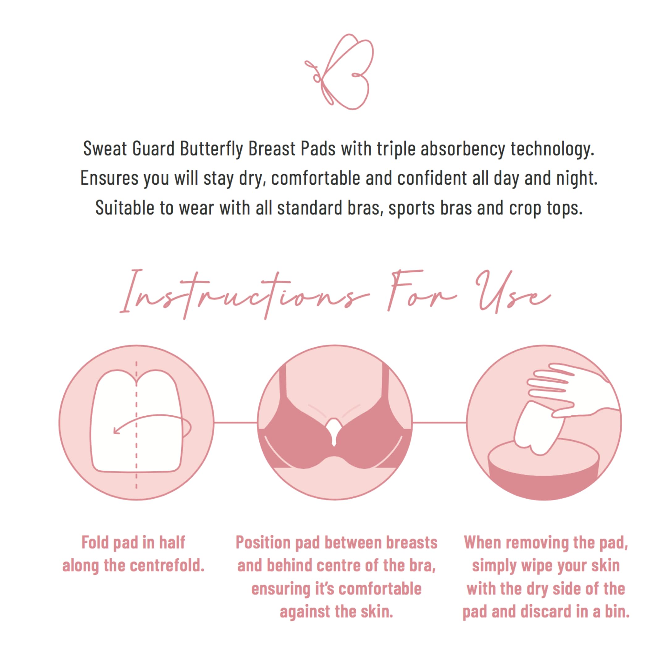 SWEAT GUARD® 30-Pack Disposable Breast Sweat Pads for Women | Ultra Absorbent Butterfly Bra Liners | Stops Underboob Sweat & Odor | Soft White Discreet Bra Inserts | Perfect for Hot Weather, Workouts & Daily Comfort
