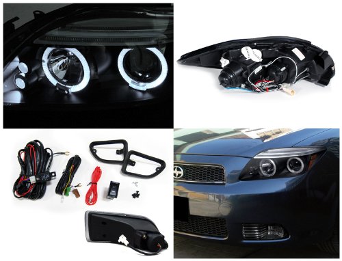 SPEC-D TUNING Black Housing Clear Lens Projector LED Headlights + Smoke Fog Lights Combo for Scion TC - High Performance Lighting Upgrade for Night Driving & Off-Road Adventures