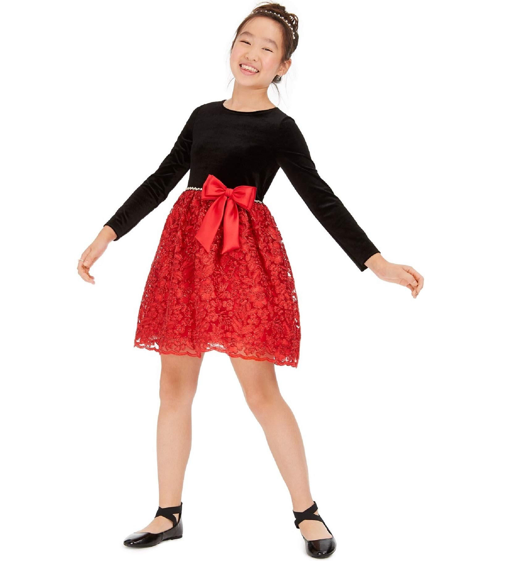 Rare Editions Big Girls Dress Size 14 - Red Floral Party Dress for Special Occasions, Birthday, Holiday & Formal Events
