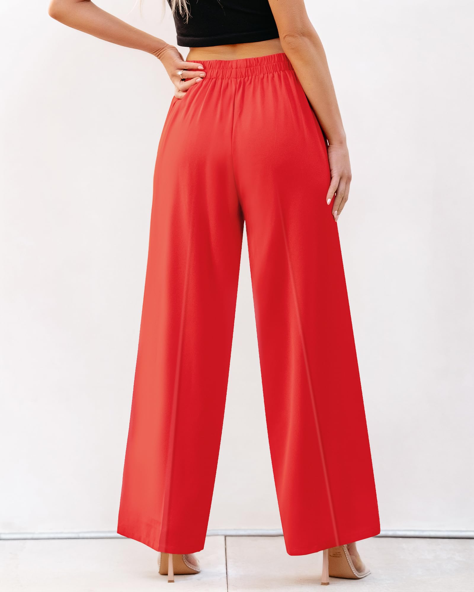 GRAPENT Women's High Waisted Wide Leg Dress Pants - Elastic Waist Pull On Business Casual Trousers with Pockets for Office Work & Professional Outfits
