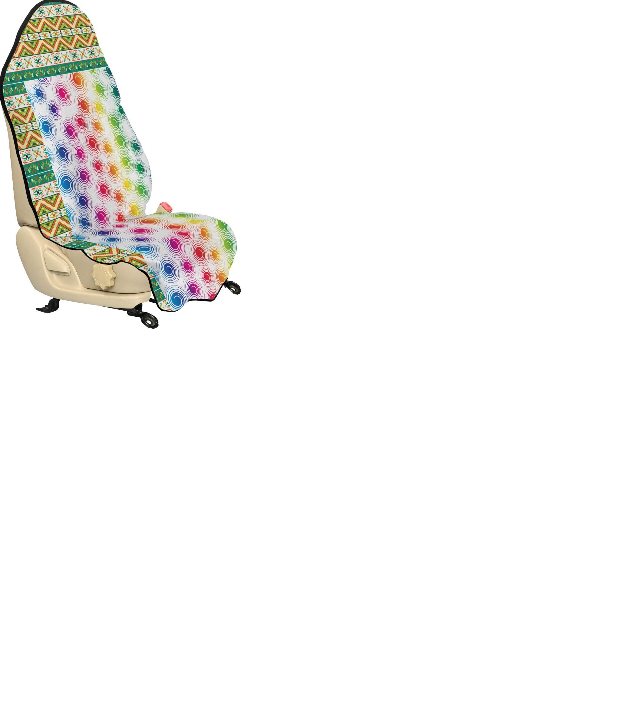 Ambesonne Colorful Car Seat Hoodie - Funky Geometric Retro Spiral Circles Twisted Lines Dots Pattern - Universal Fit Non-Slip Car Seat Cover Protector 30
