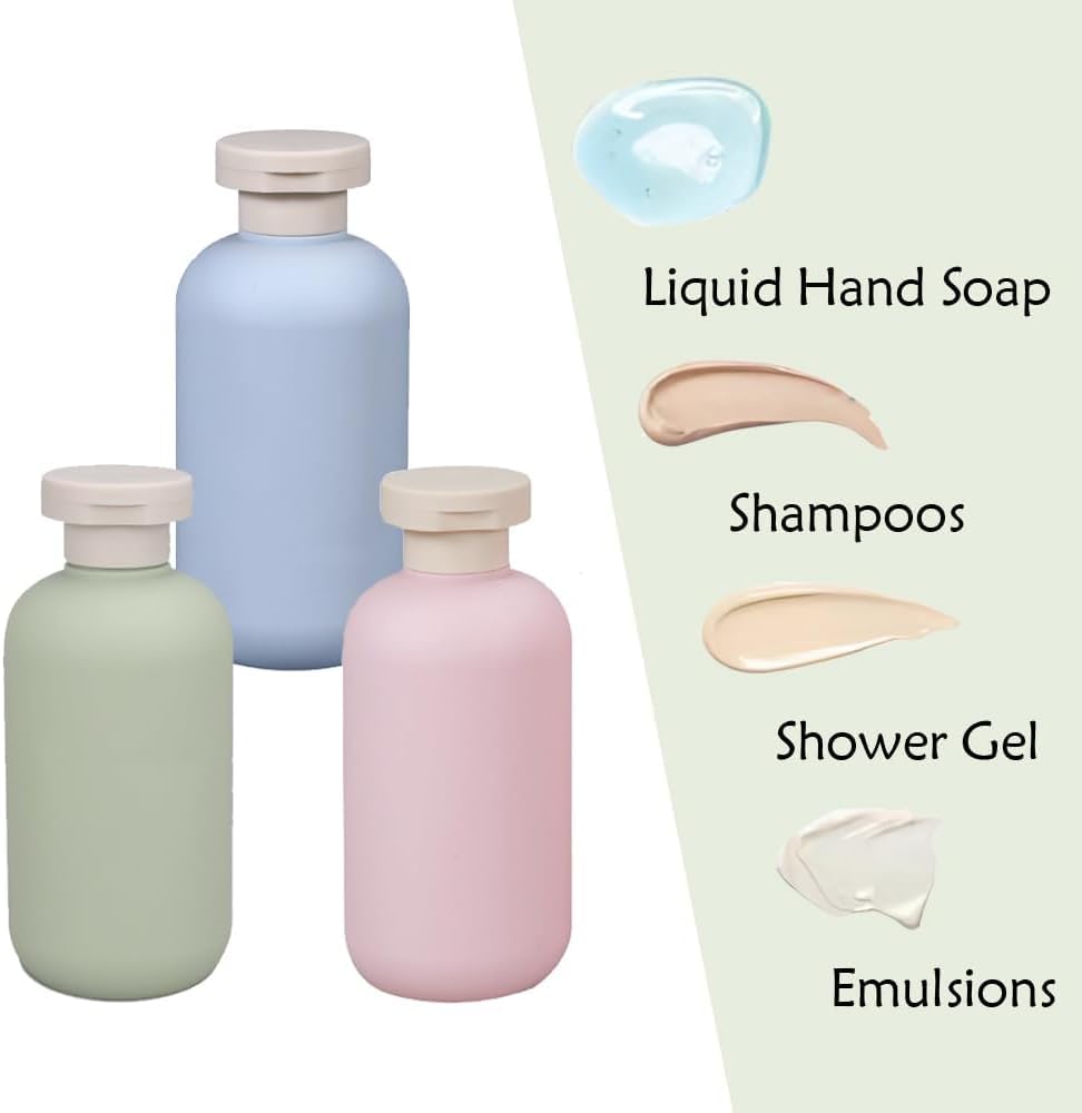 3-in-1 Leakproof Travel Bottle Kit - Refillable Toiletry Containers for Shampoo, Body Wash & Perfume | Portable HDPE Cosmetic Bottles Set (3 Multicolor) - Perfect for Air Travel, Gym Bags & Vacation Essentials