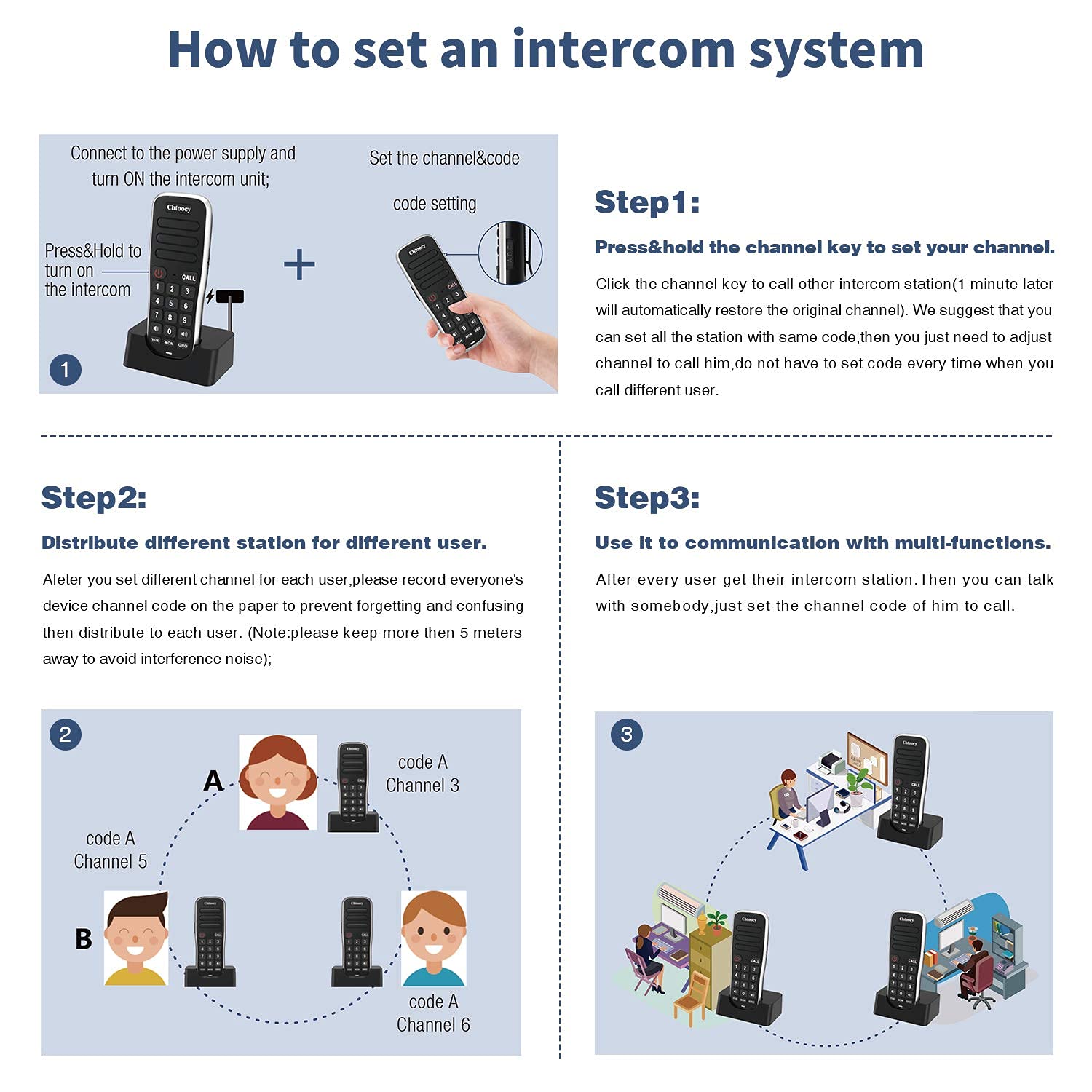 Wireless Intercom System for Home & Office - 1 Mile Range, 10 Channels, Rechargeable Handheld Walkie Talkie, Expandable to Multiple Units (1 Pack, Black) - Ideal for Home Security, Business Communication & Outdoor Activities