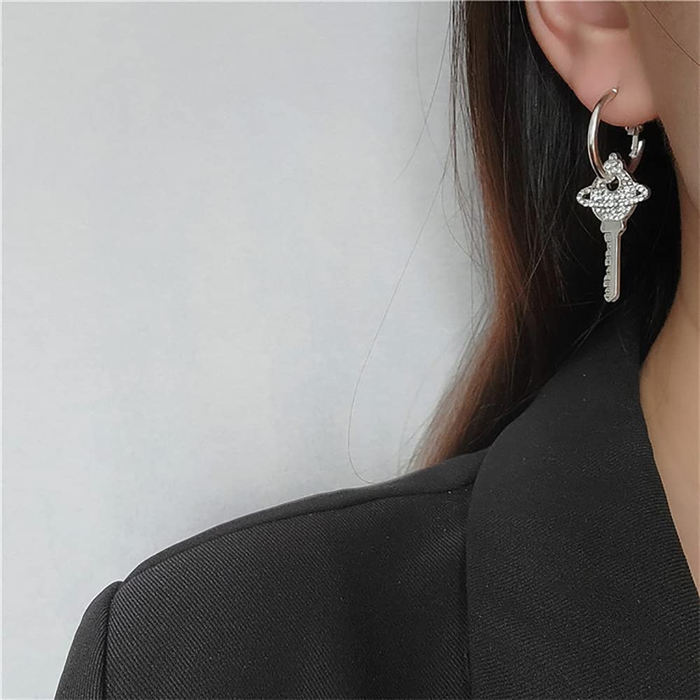Lock and Key Earrings for Women - Asymmetric Dangle Hoop Earrings with Padlock & Key Design | Punk Edgy Aesthetic Jewelry | Perfect for Gothic, Boho & Everyday Fashion