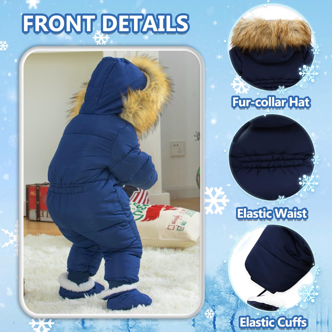 Warm Baby Winter Snowsuit with Hood & Gloves - Insulated Puffy Coat Jacket & Footed Romper Jumpsuit for Boys & Girls 6-24 Months | Perfect for Outdoor Play, Snow Days & Cold Weather Adventures